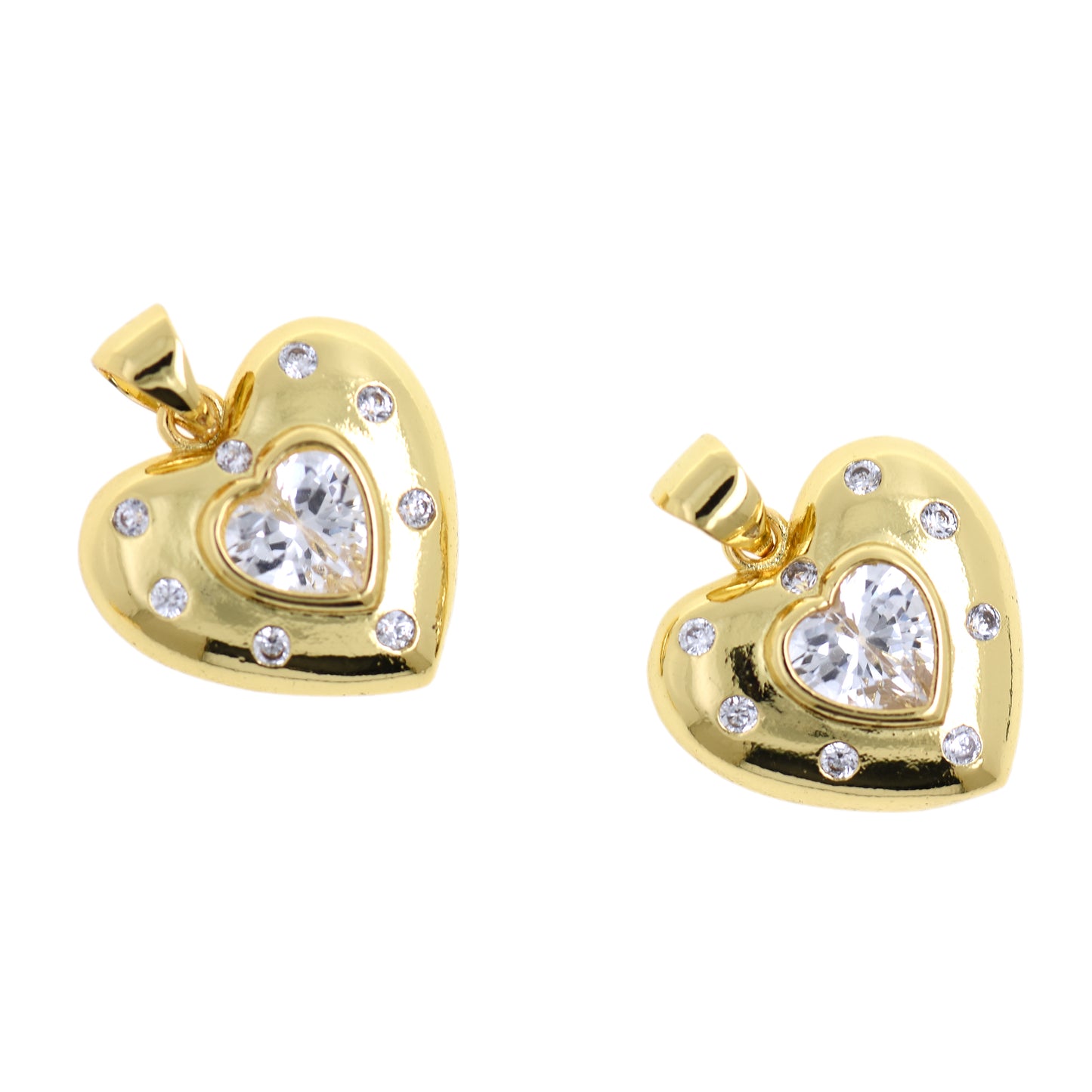 18K Heart Shaped Zircon Necklace Pendant, Lover's Gift 17.5x17mm