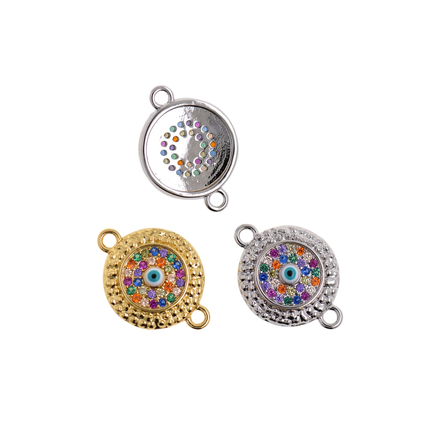 Hammered Evil Eye Connector,Micro Pave Cubic Eye Connector 12.5mm