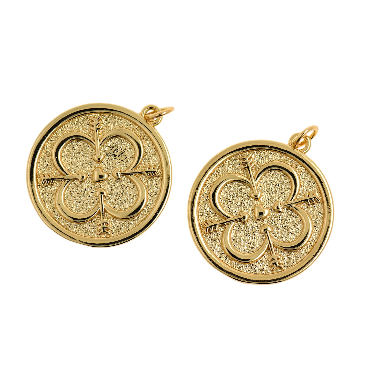 18K Gold Round Disc Arrow Pendant,Brass Metal Arrow Charm 23mm