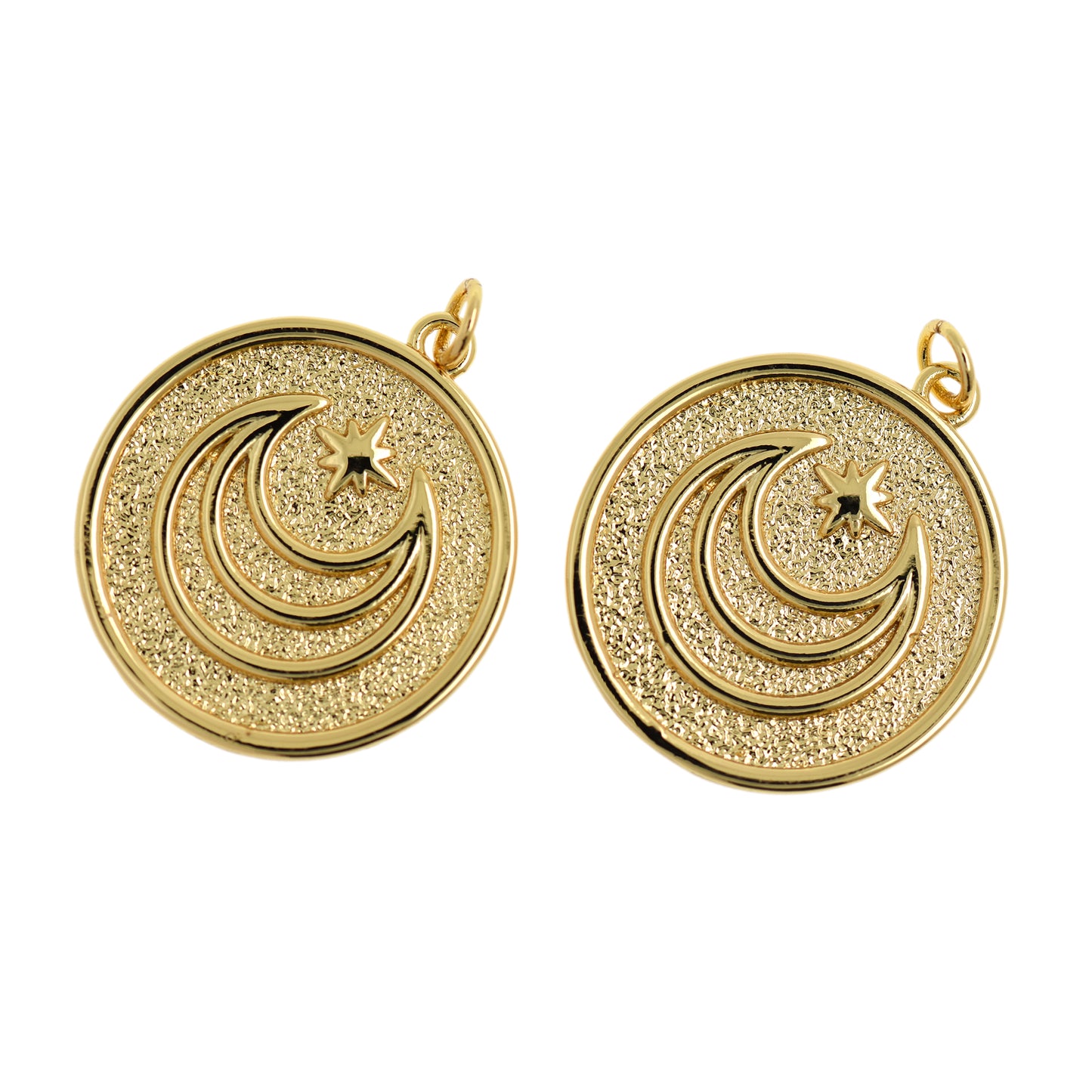 Moon and Star Pendant, 18K Gold Filled Coin Charm 23mm