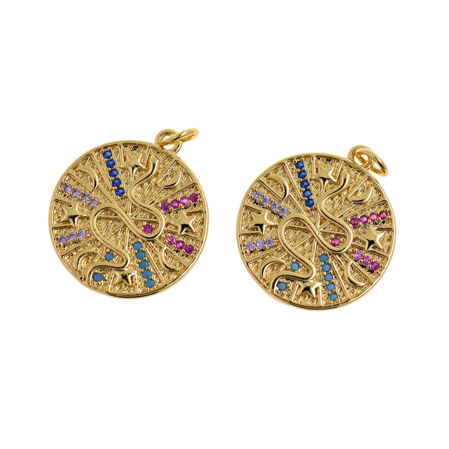 Coin Snake Pendant, Multicolor Zircon Pendant 20mm