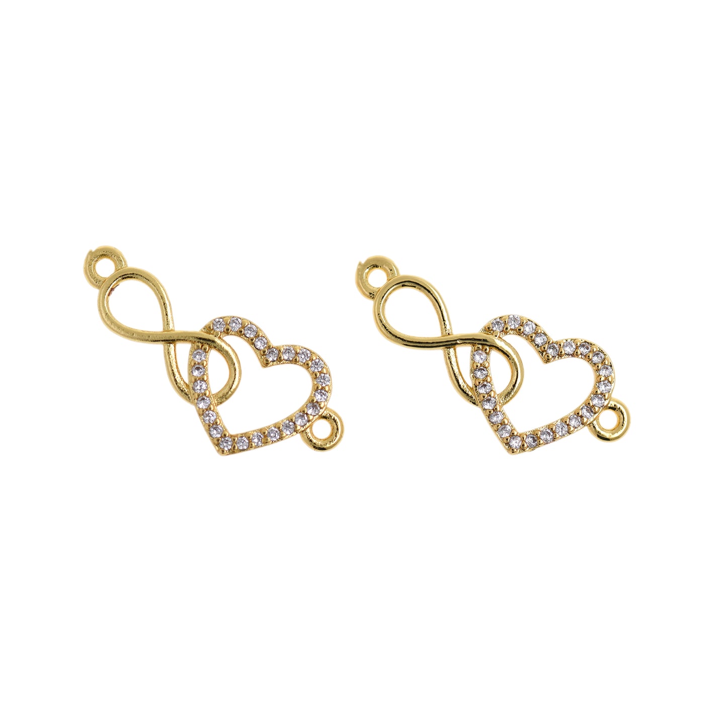 18K Filled Gold Diamond Heart Pendant, Heart to Heart Openwork Charm 23x10mm