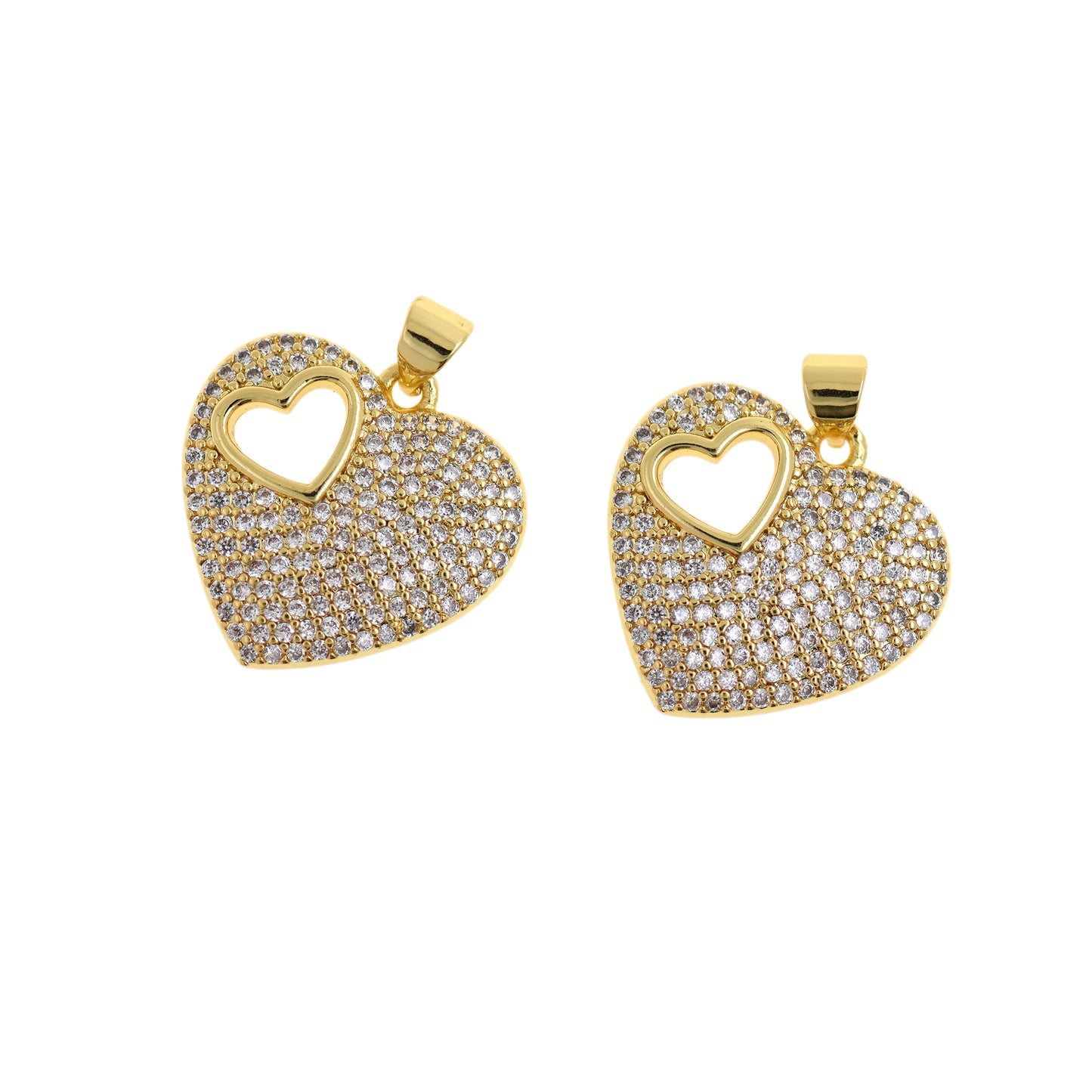 18K Brass Love Heart Pendant, Micropavé CZ Pendant 21x20mm