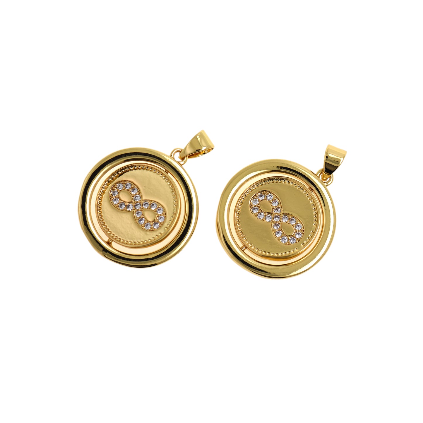 18K Filled Gold Round Figure 8 Pendant, Geometric Charm 20mm