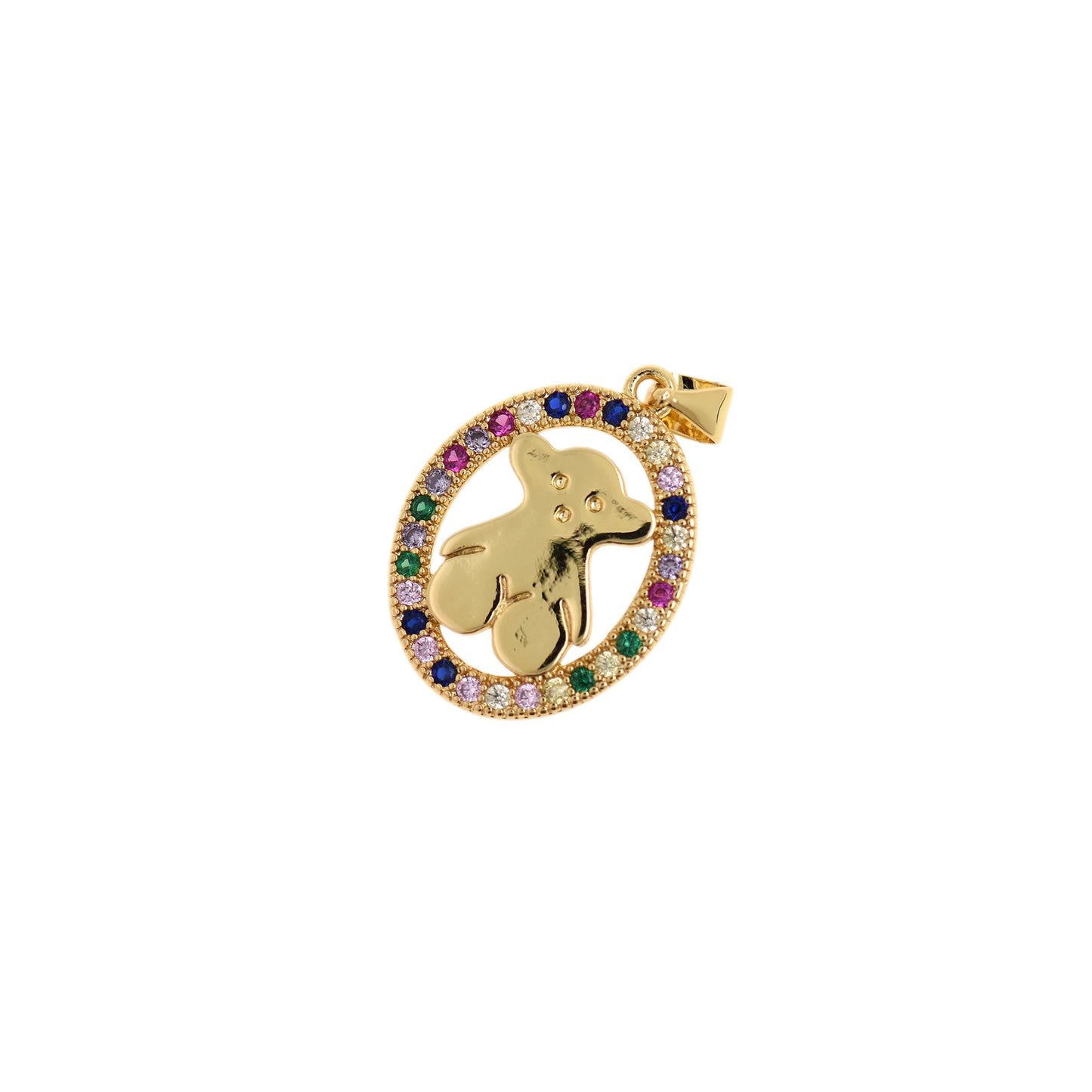 Colorful Zircon Gold Plated Bear Pendant 22x16mm