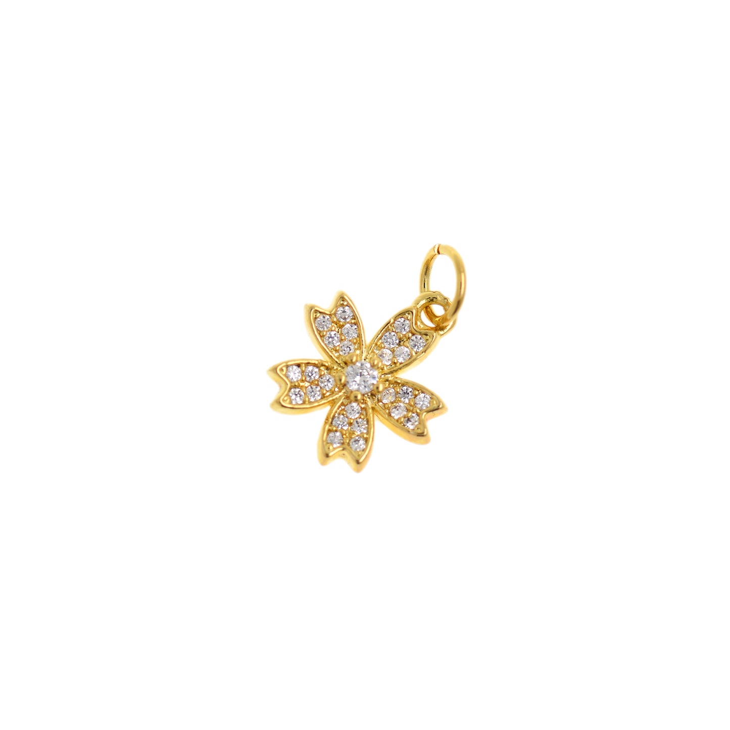 18K Filled Gold Diamond Flower Pendant, Plant Charm 13x11mm