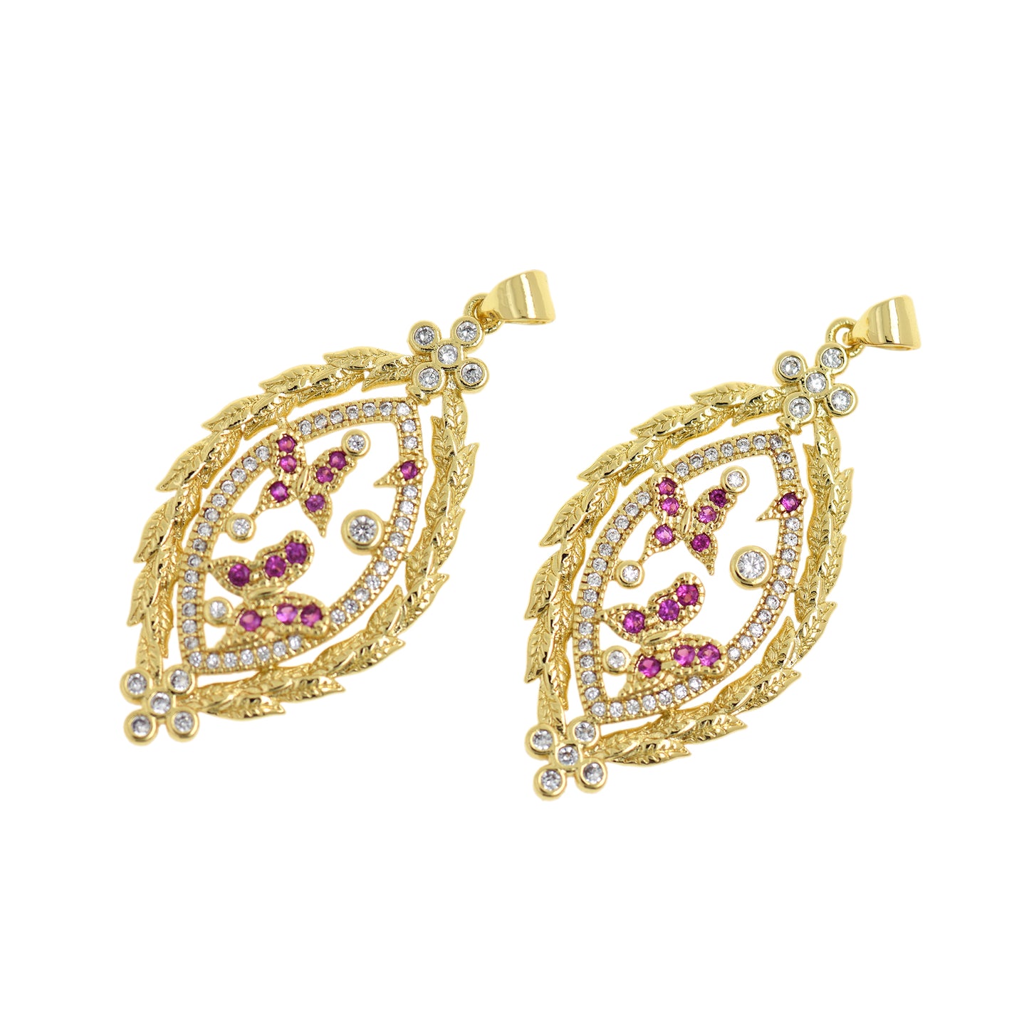 Butterfly Pendant, Brass Zircon Butterfly Charm 41x20mm