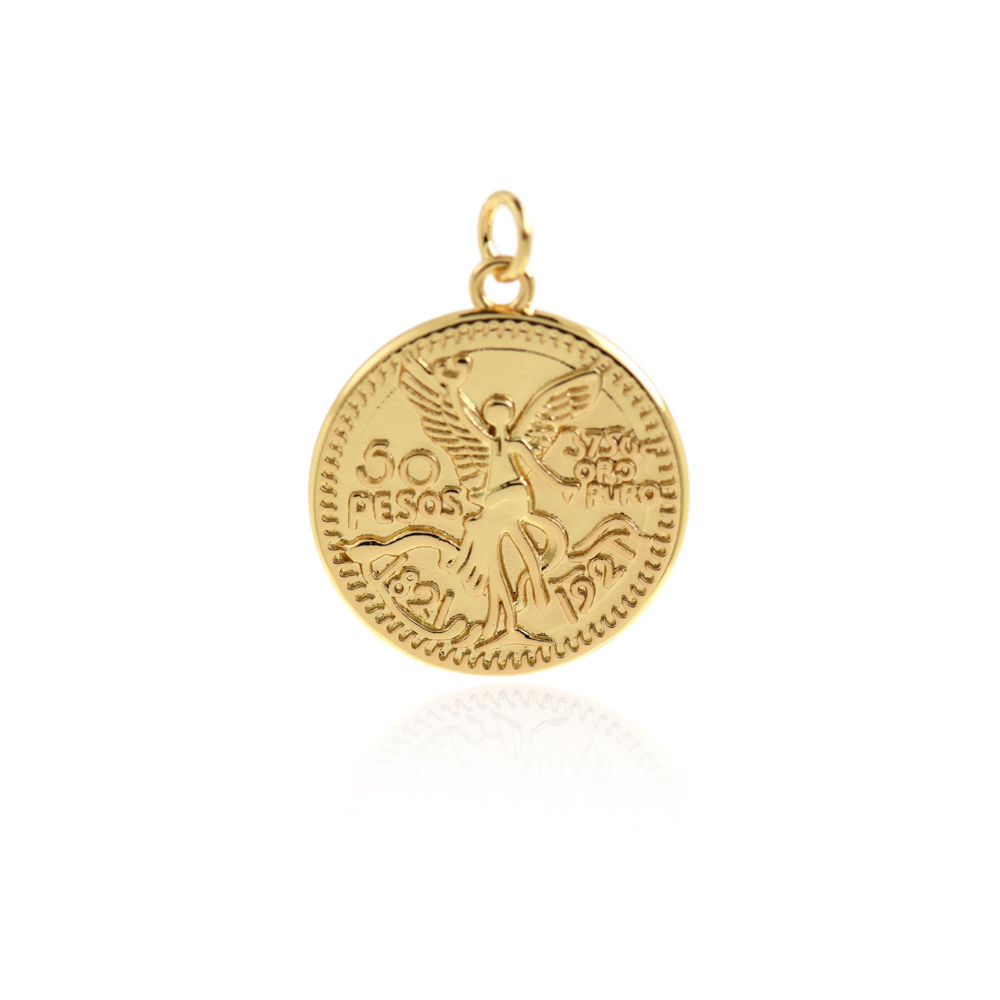 18K Filled Gold Angel Round Medal Pendant, Angel Charm 28x20mm
