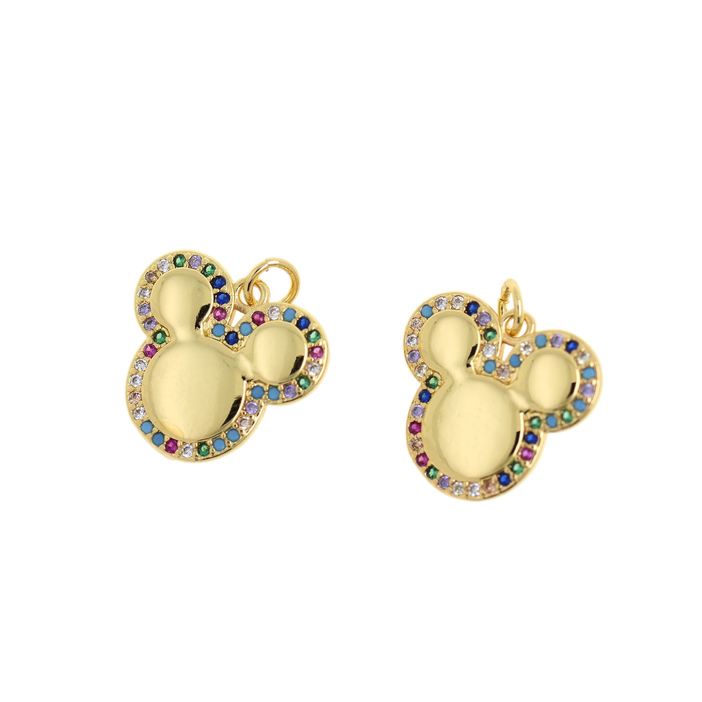 18K Gold Plated Bear Head Pendant with Colorful Zircon 18x17mm