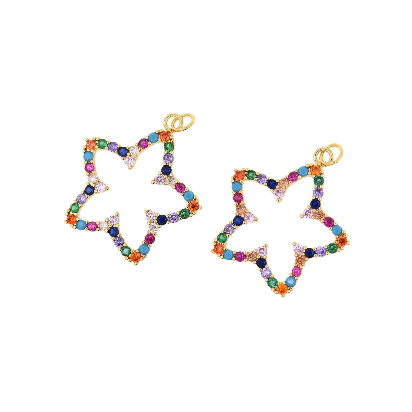 18K Filled Gold Set Colored Zircon Openwork Star Pendant 28x26mm