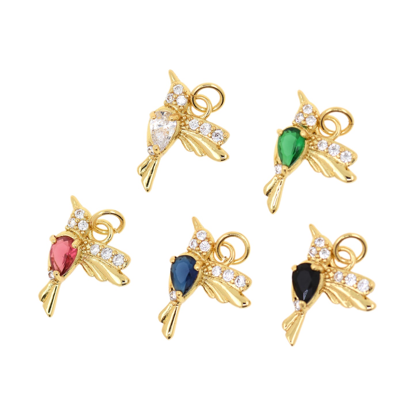 18K Filled Gold Zircon Swallow Pendant 18x13mm