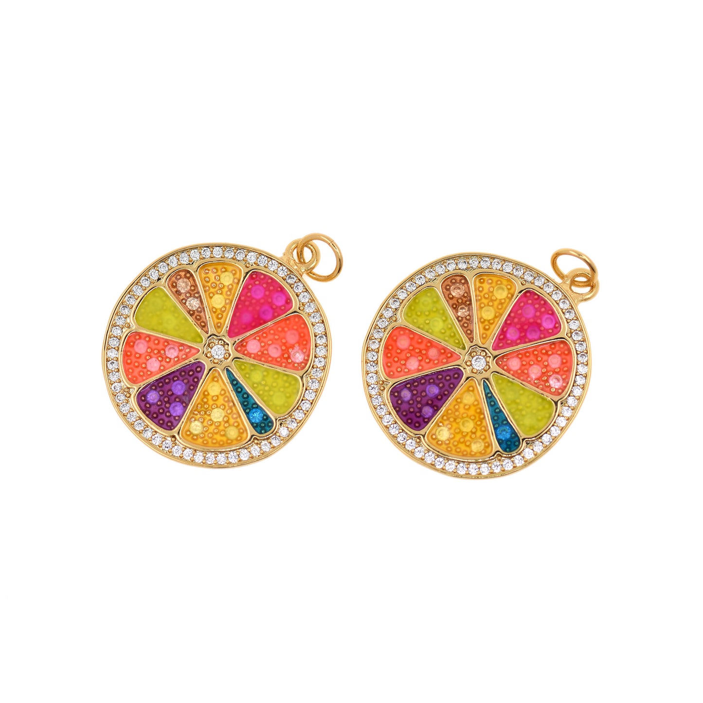 Colorful Zircon Brass Orange Pendant 22mm
