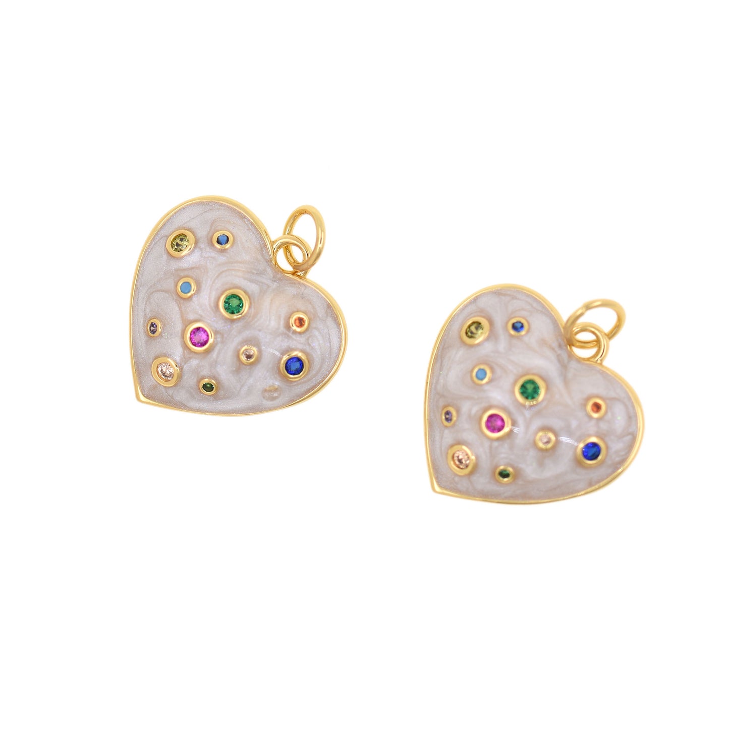 Enamel Heart Pendant, 18K Gold Filled Zircon Heart Pendant 18x18mm