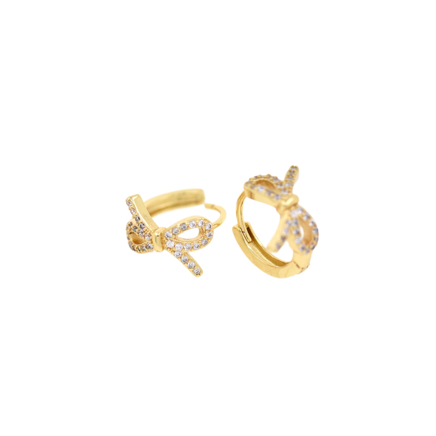 Brass Gold Plated Diamond Bow Earring Stud Earrings 14x11mm