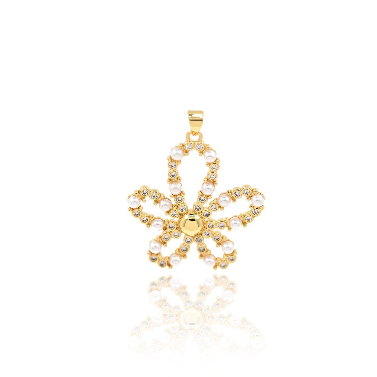 Gold Plated Brass Pearl Flower Pendant, Flower Charm, Garden Jewellery 33x30mm