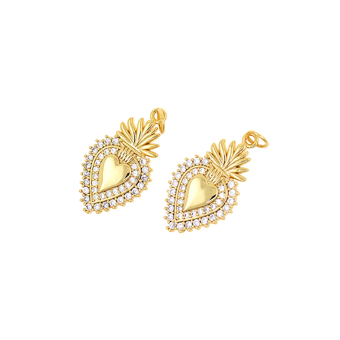 18K Gold Plated Diamond Heart Pendant, Pineapple Head Pendant 26x14mm