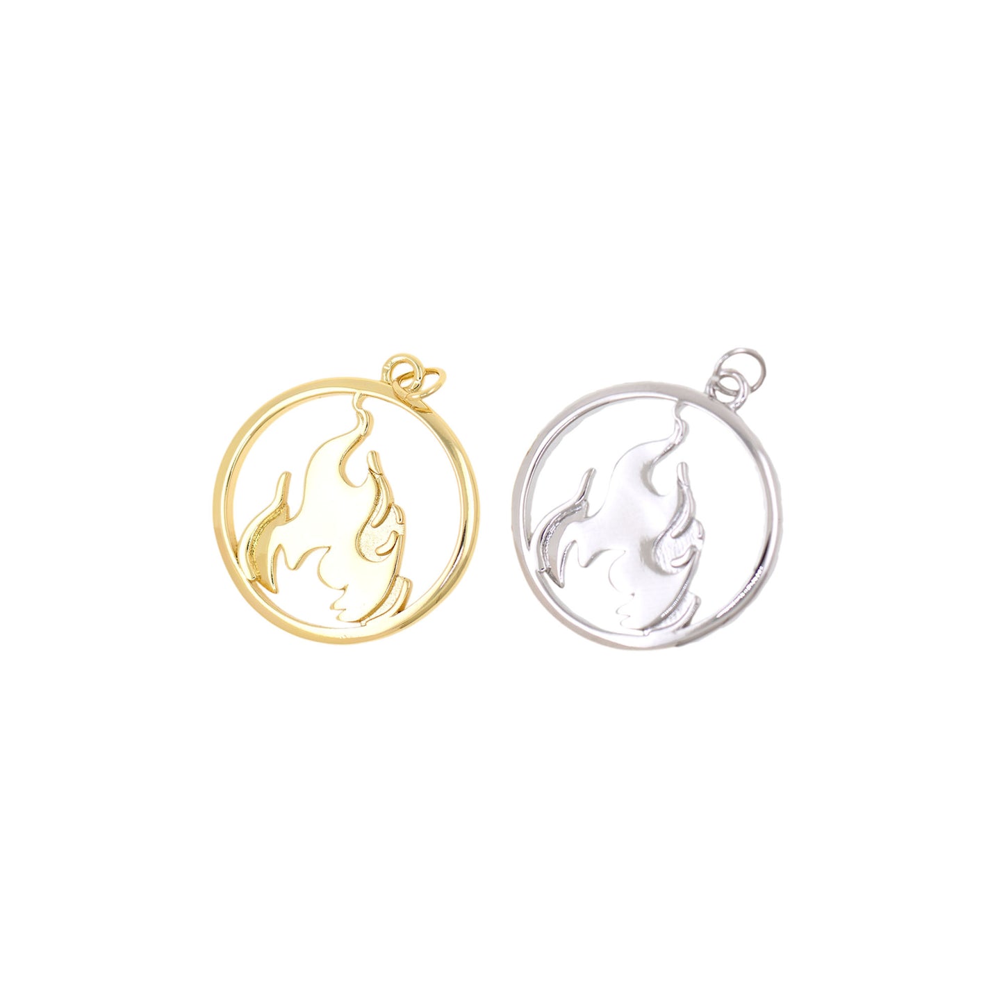 Simple Brass Openwork Round Flame Pendant 24mm