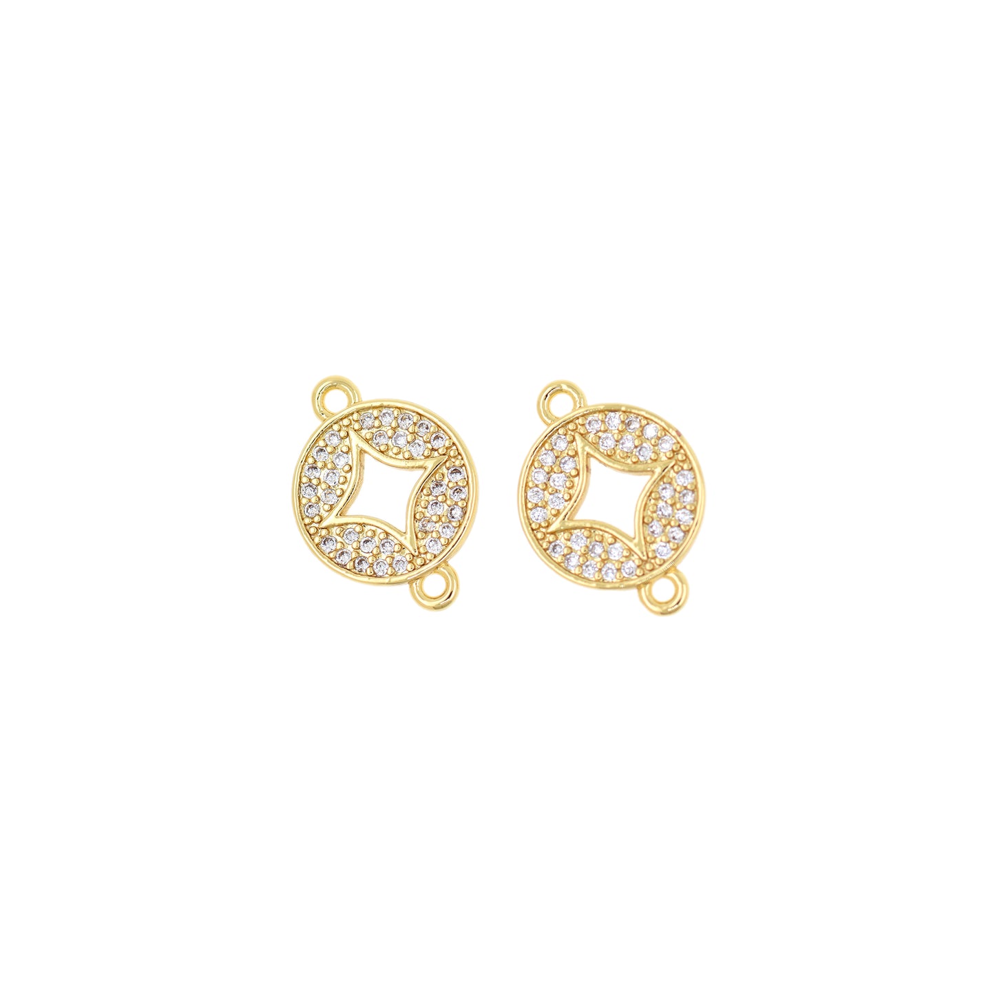 18K Filled Gold Diamond Coin Connector 17x12mm