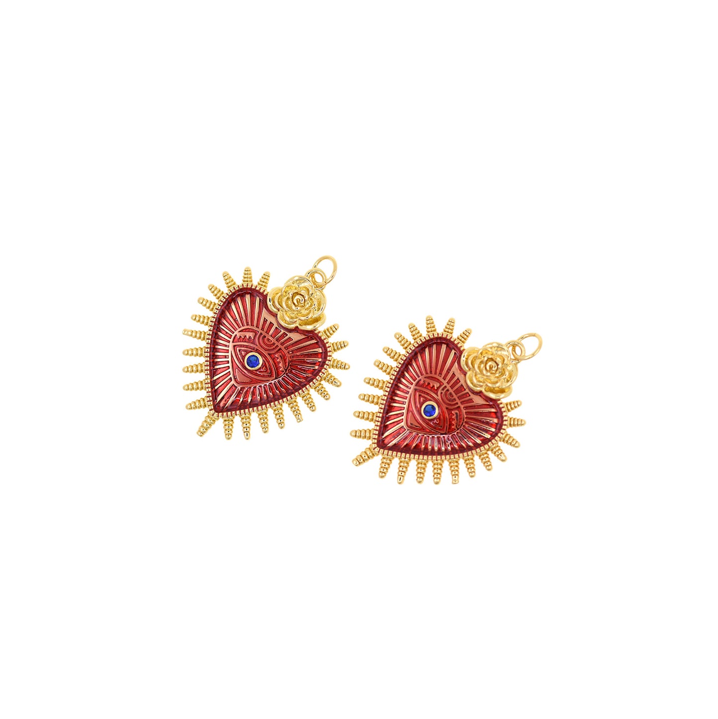 Brass Enamel Heart Evil Eye Pendant with Diamond 31x25mm