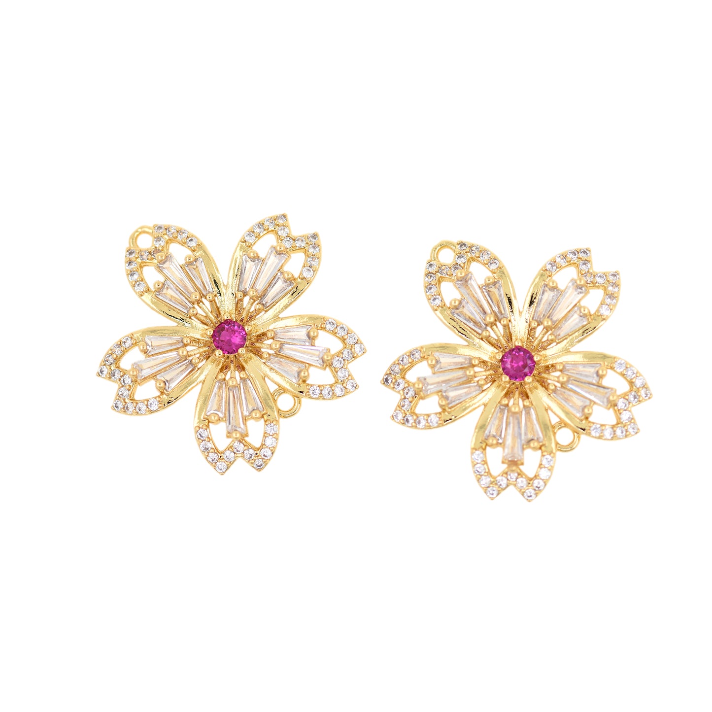Gold Plated Zircon Flower Connector 28x28mm