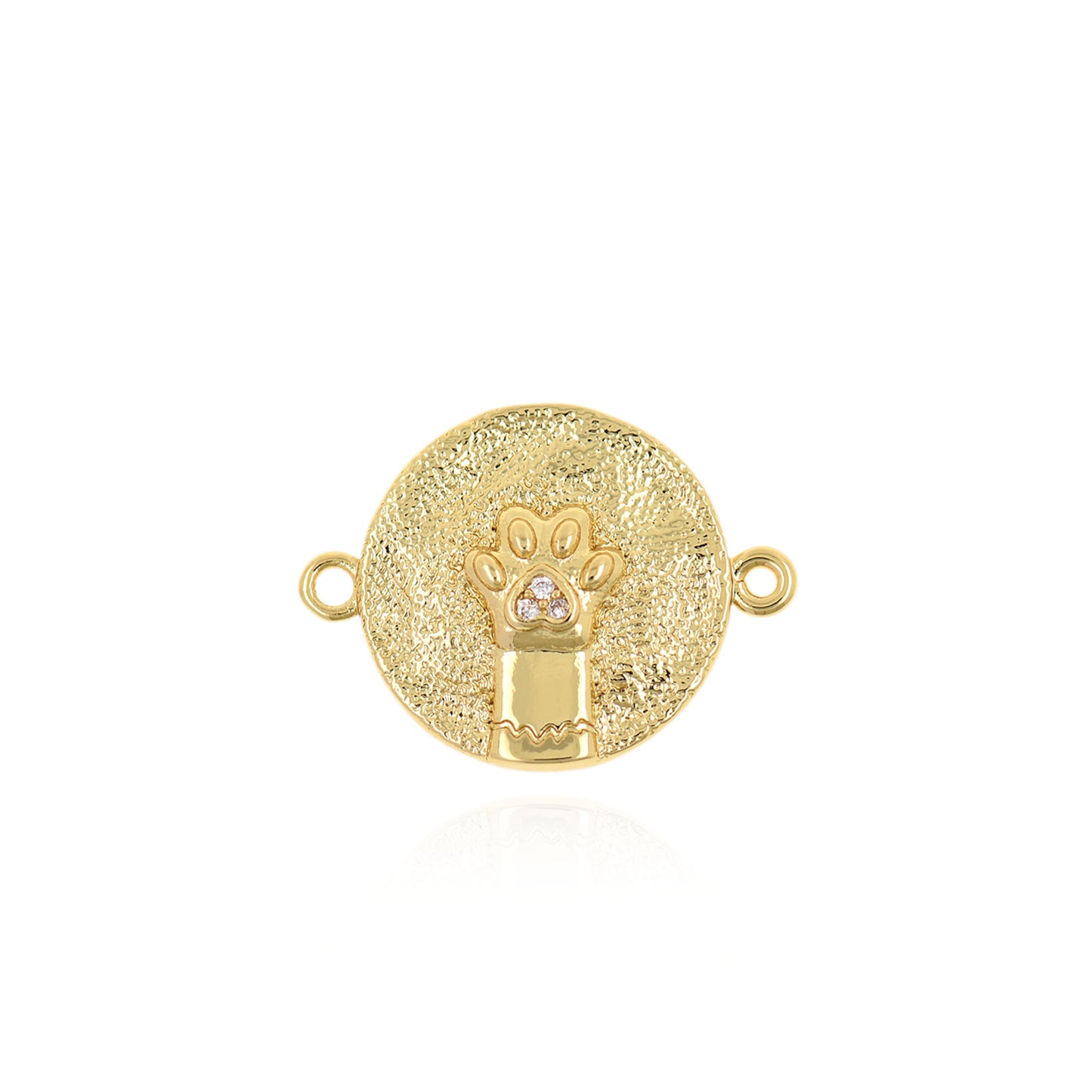 Brass Diamond Round Paw Print Necklace Connector 16mm