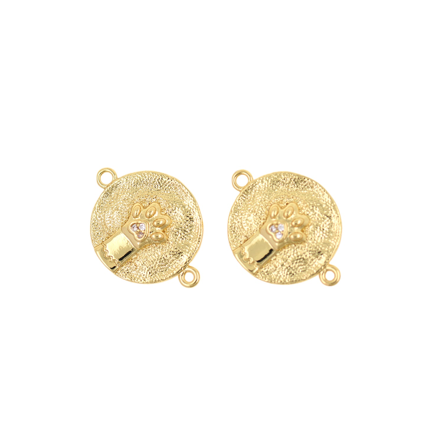 Brass Diamond Round Paw Print Necklace Connector 16mm