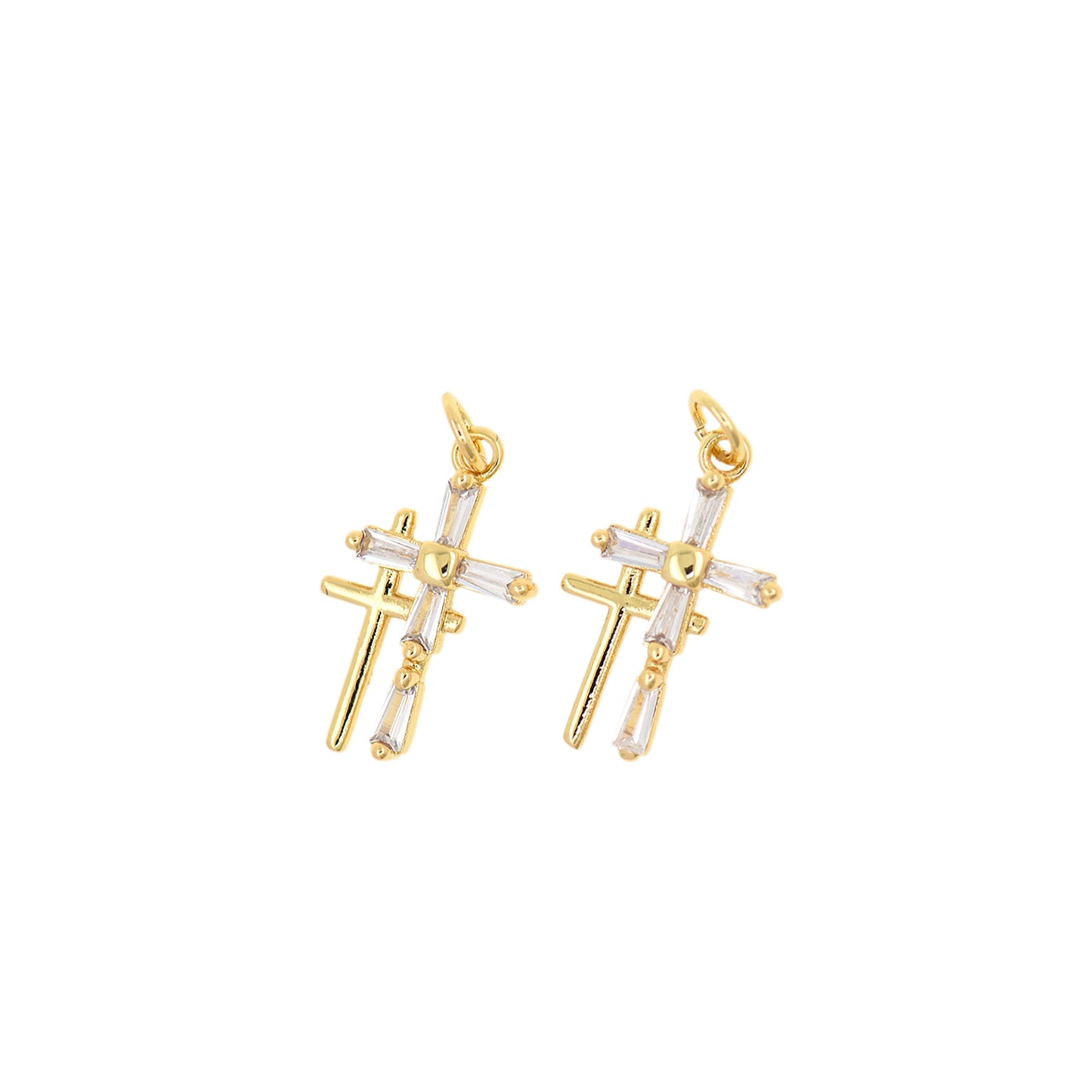 Brass Gold Plated Zircon Cross Pendant, Cross Charm 20x13mm