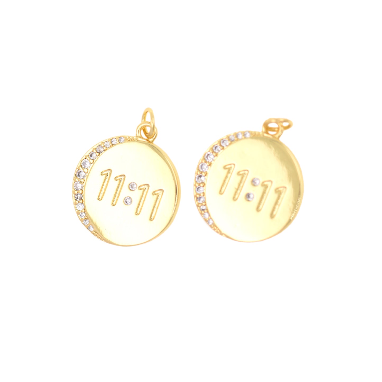 Gold Plated Brass Moon Clock Pendant with Diamonds 18.5mm