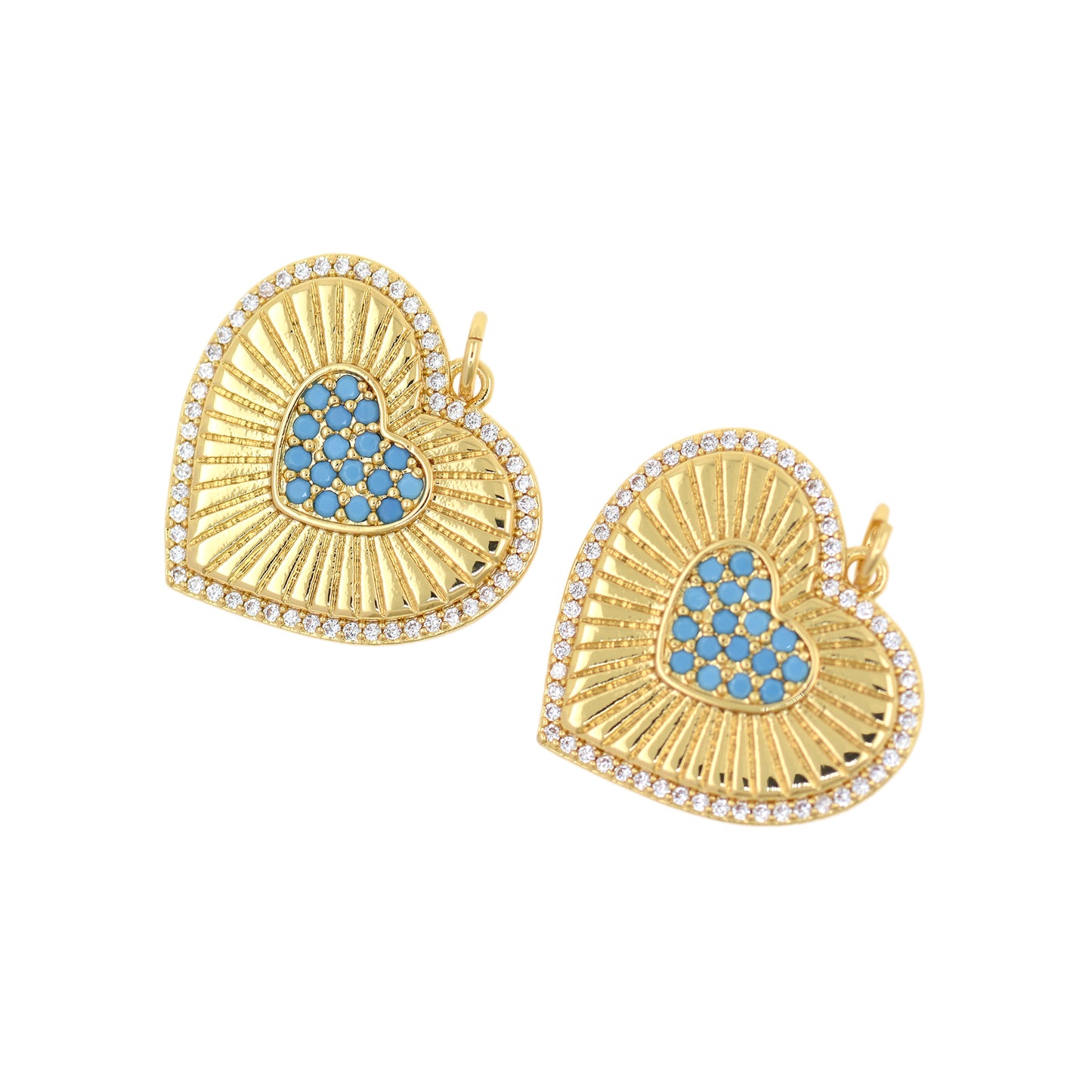 Delicate Heart Pendant, Brass Gold Plated Zircon Accent 22x21mm