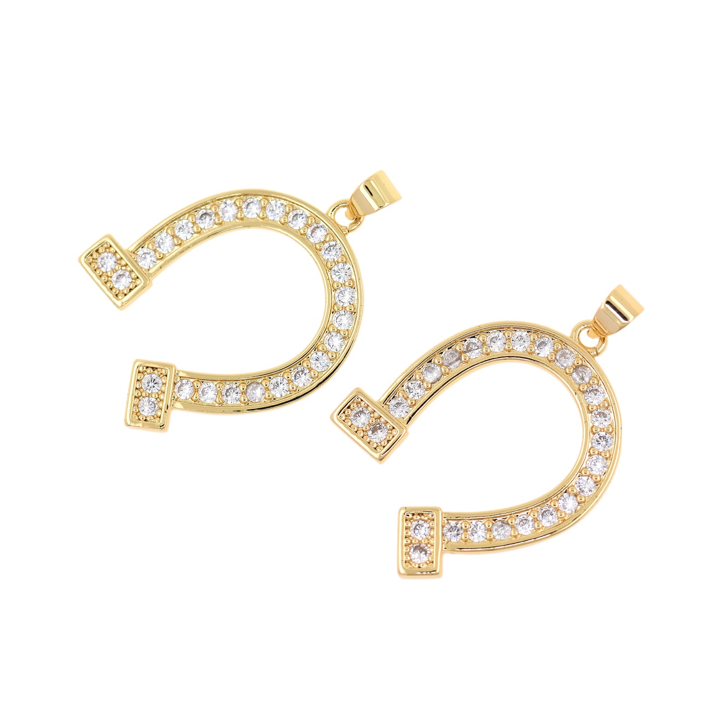 CZ Micro Pave U Pendant, Brass Set Diamond U Pendant 27x22mm