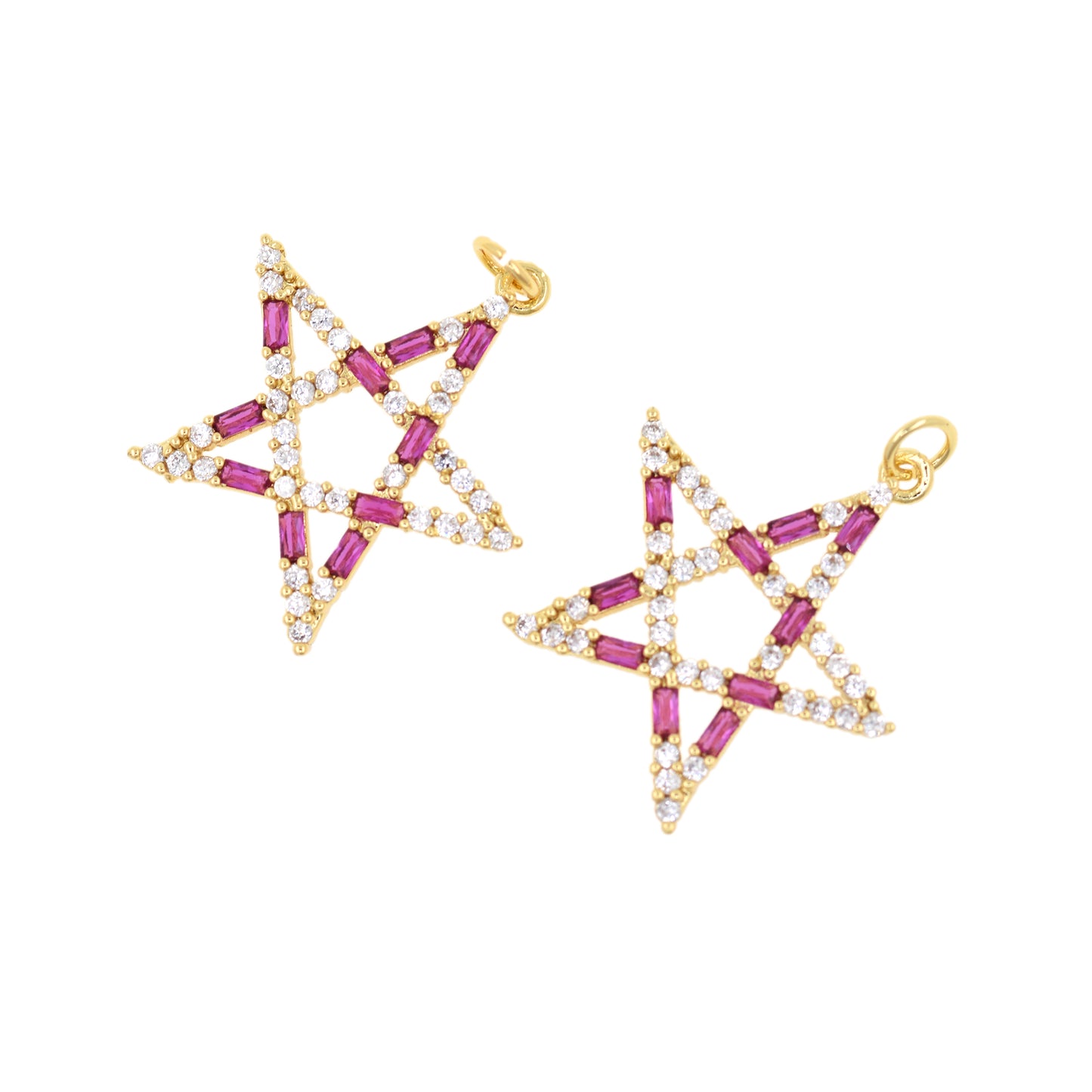 Gold Plated Zircon Star Pendant, Celestial Jewelry 26x25mm