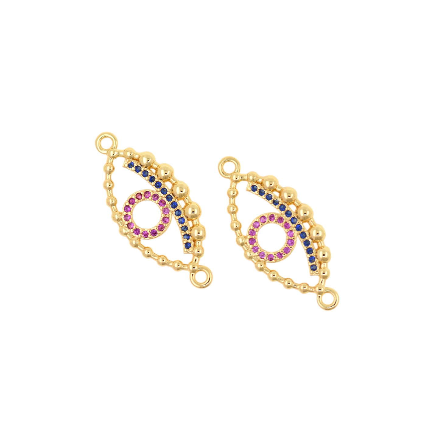 18K Gold Filled Evil Eye Connector, Lucky Eye Ornament 25x11mm