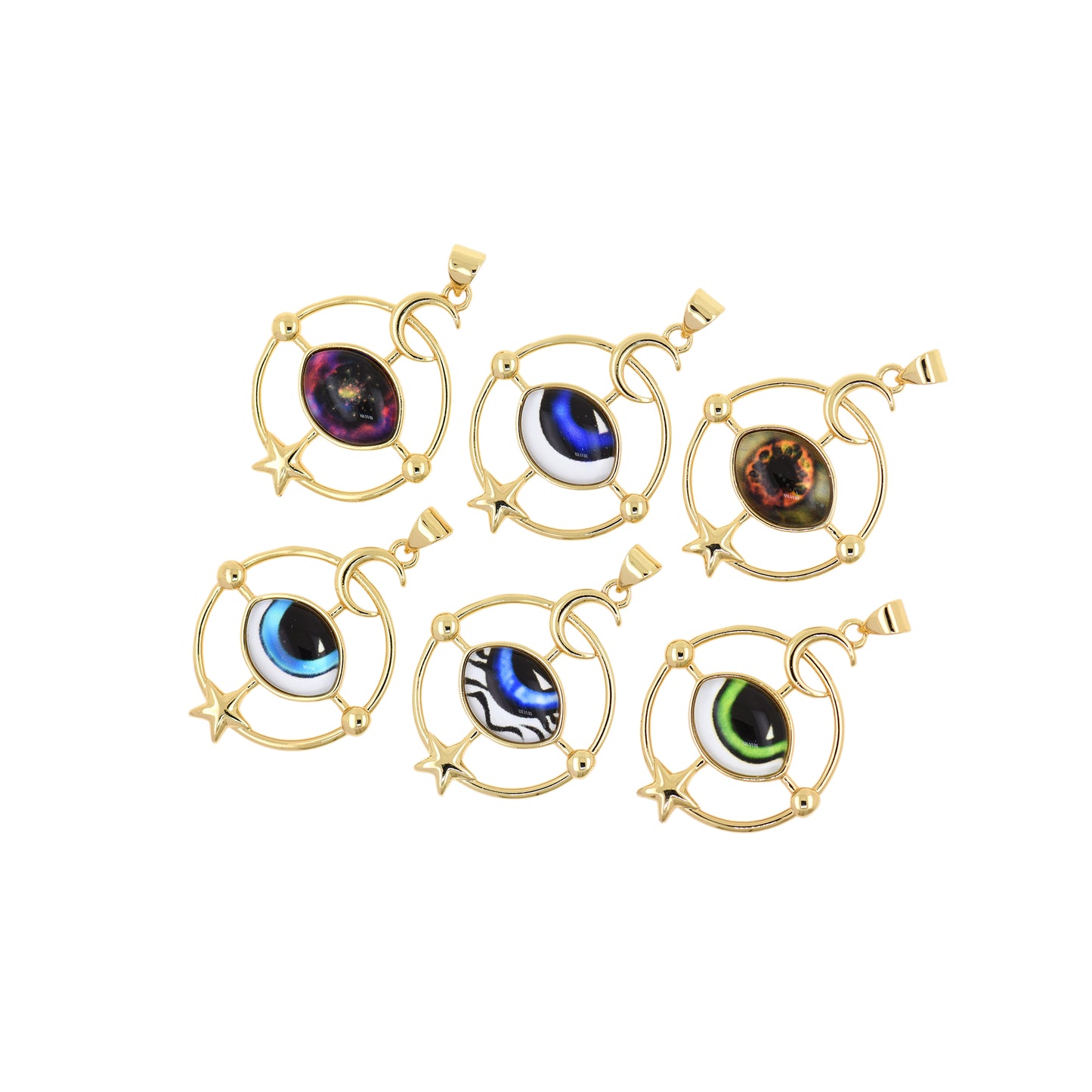 18K Filled Gold Zircon Sun Evil Eye Pendant, Enamel Sun Evil Eye Pendant 33x26mm
