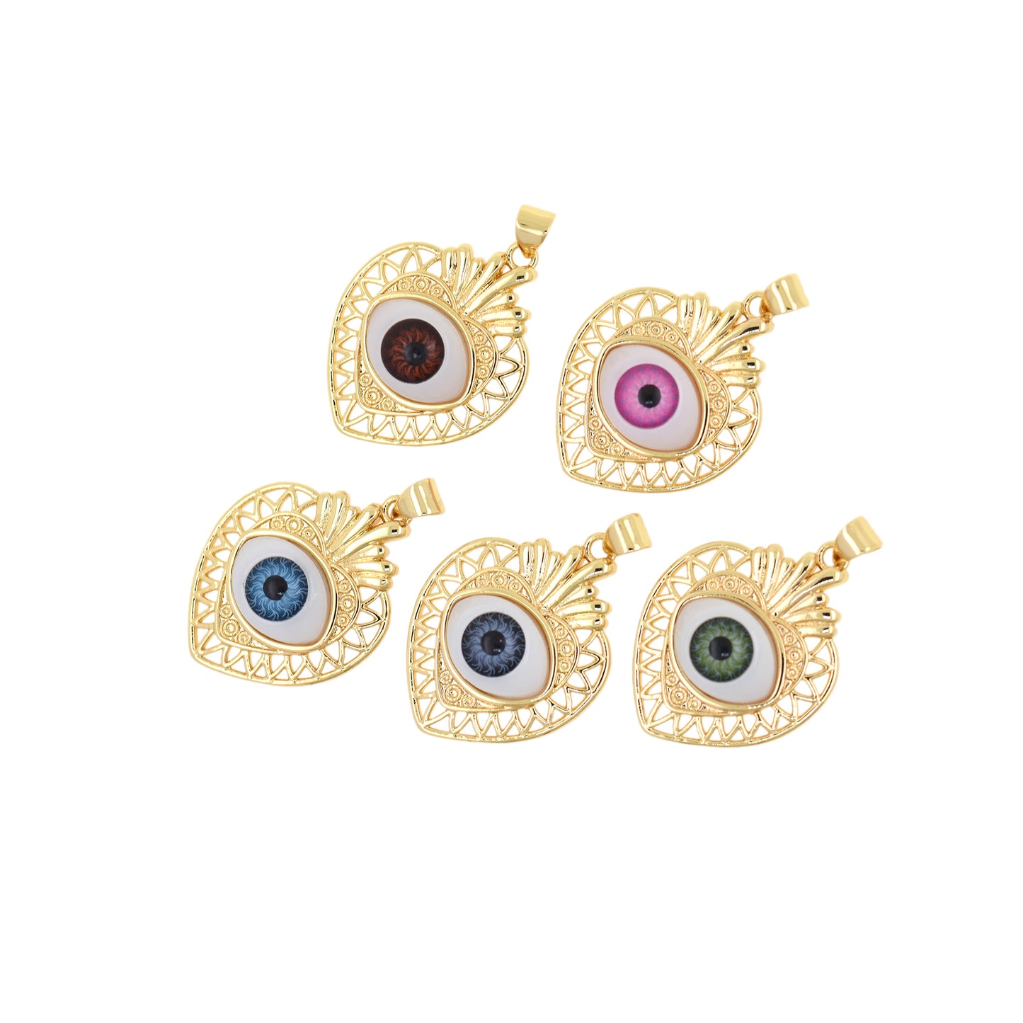 18K Filled Gold Zircon Heart Evil Eye Pendant, Heart Charm 29X22mm