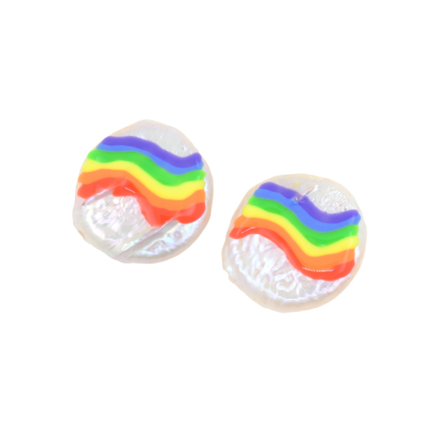 Enamel Pearl  Rainbow Beads, Lucky Spacer Charm 17.5mm