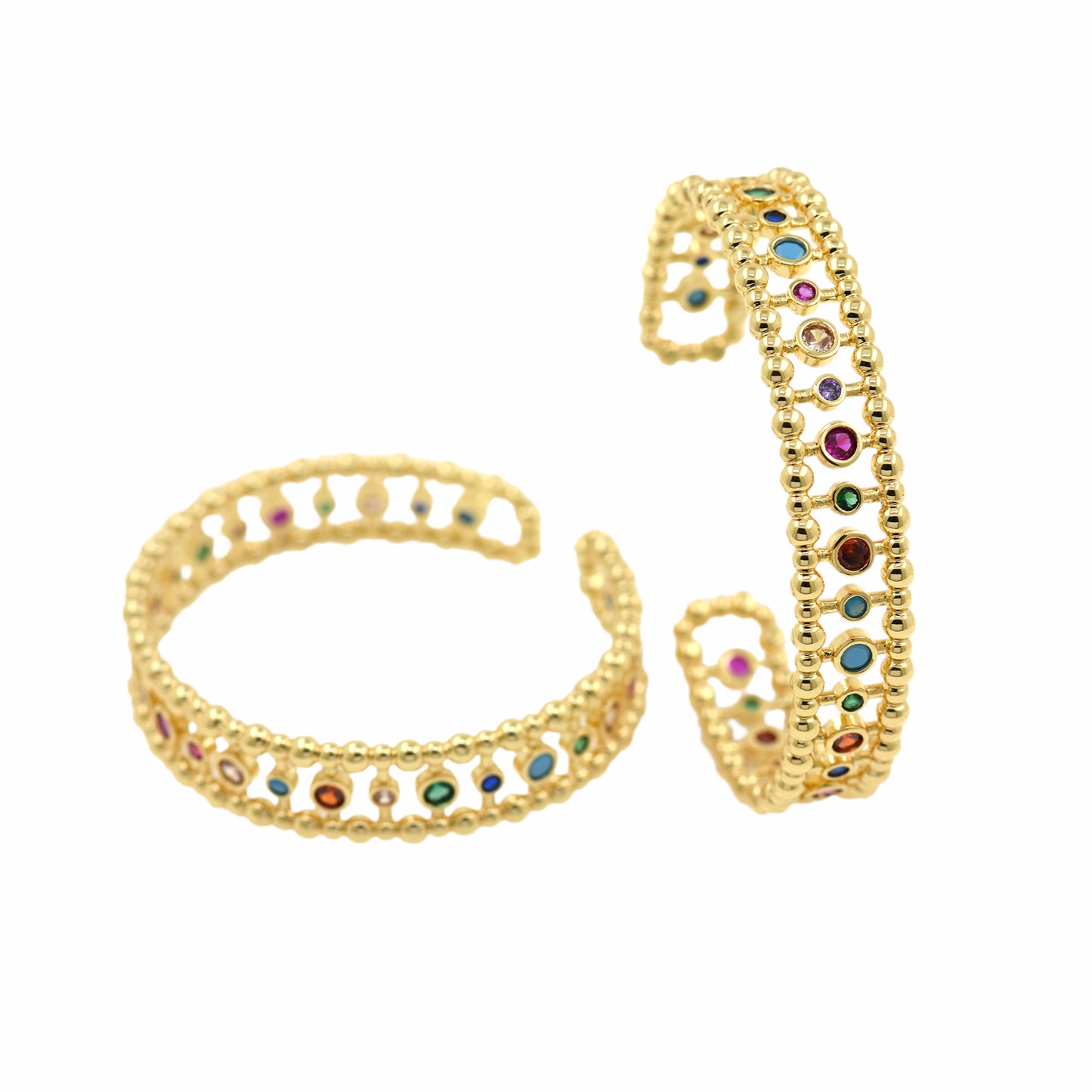 18k Gold Filled Cuff Bracelet,Colorful Zircon Bangle 66x13mm