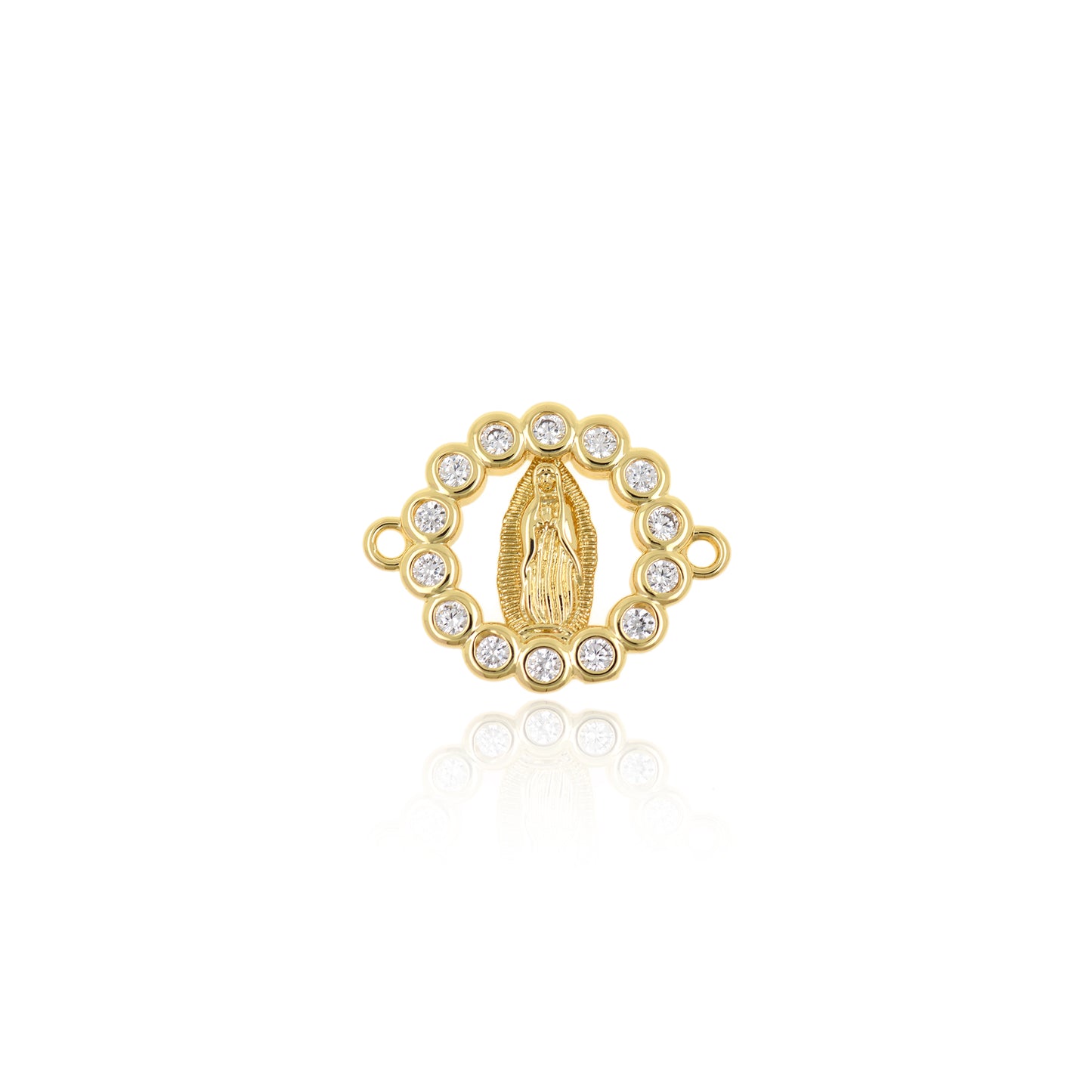 18K Gold Virgin Mary Connectors, Lady Guadalupe Link Charm Connector 19mm