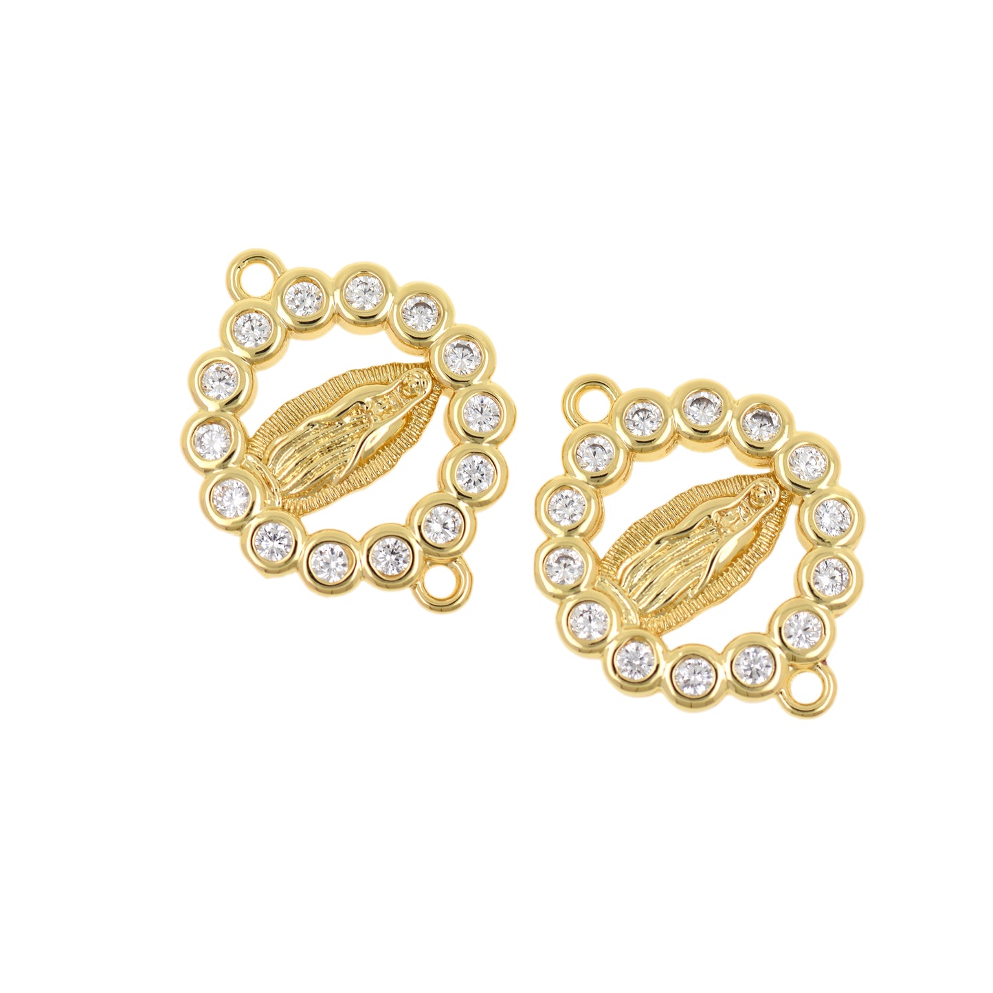 18K Gold Virgin Mary Connectors, Lady Guadalupe Link Charm Connector 19mm