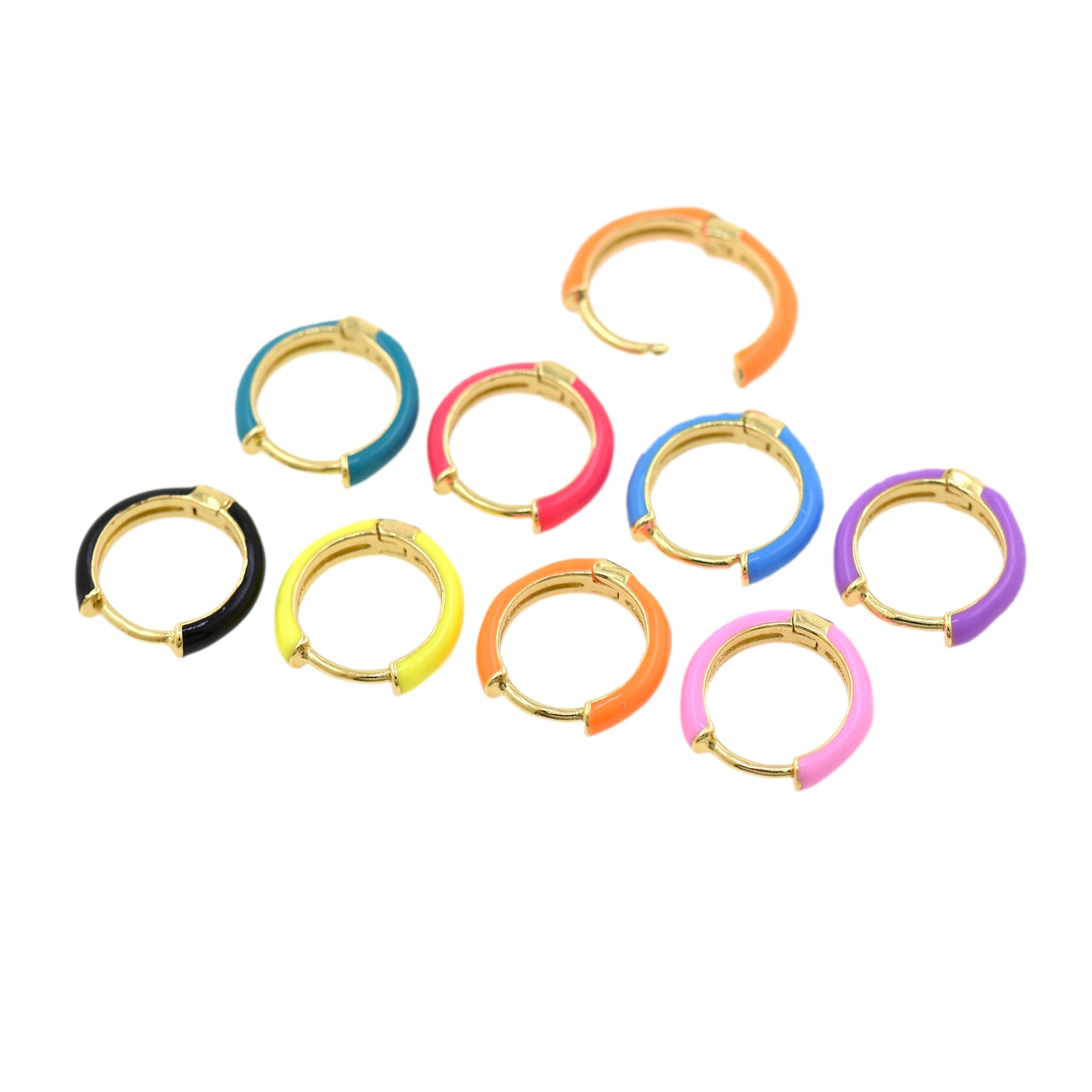 18K Gold Filled Colorful Enamel Hoops Earrings 12.8x2.8mm