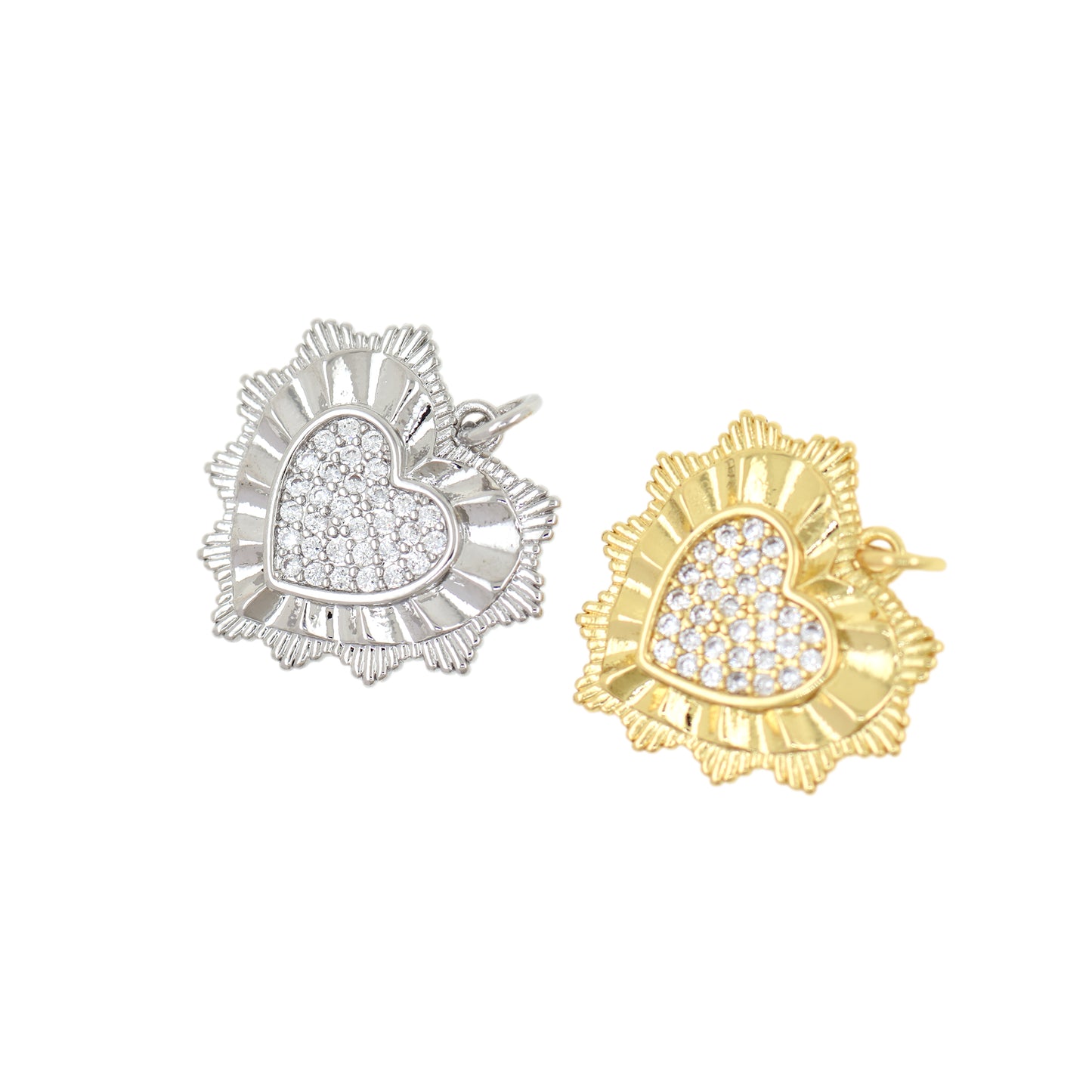 Brass Gold Plated Heart Pendant with Diamonds, CZ Micro Pave Heart Pendant 24x23mm