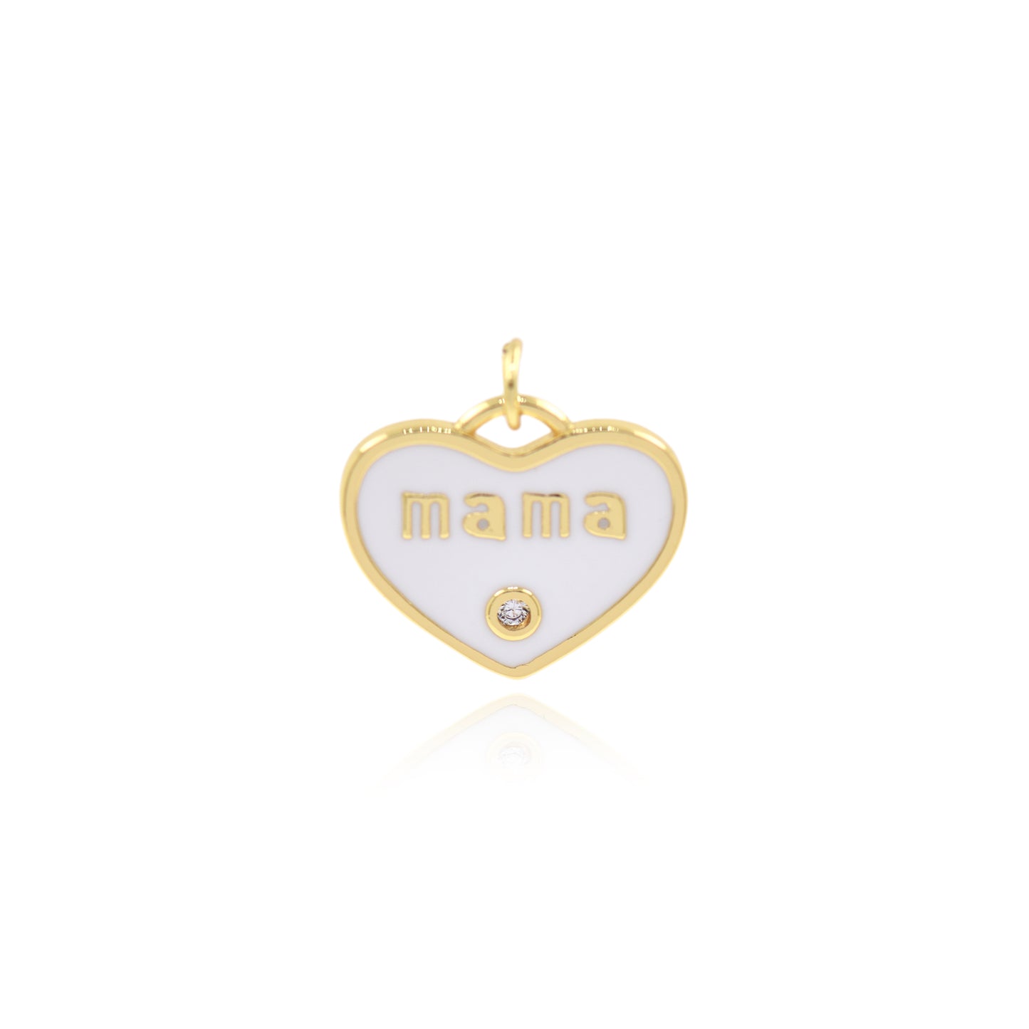 18K Gold Filled Enamel Heart Pendant,Mama Charm Necklace 20x17mm