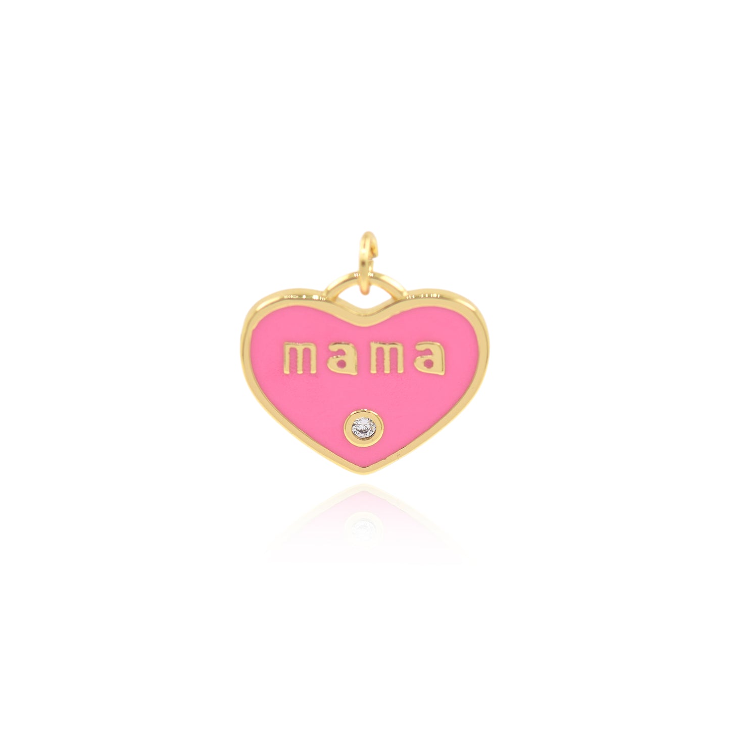 18K Gold Filled Enamel Heart Pendant,Mama Charm Necklace 20x17mm
