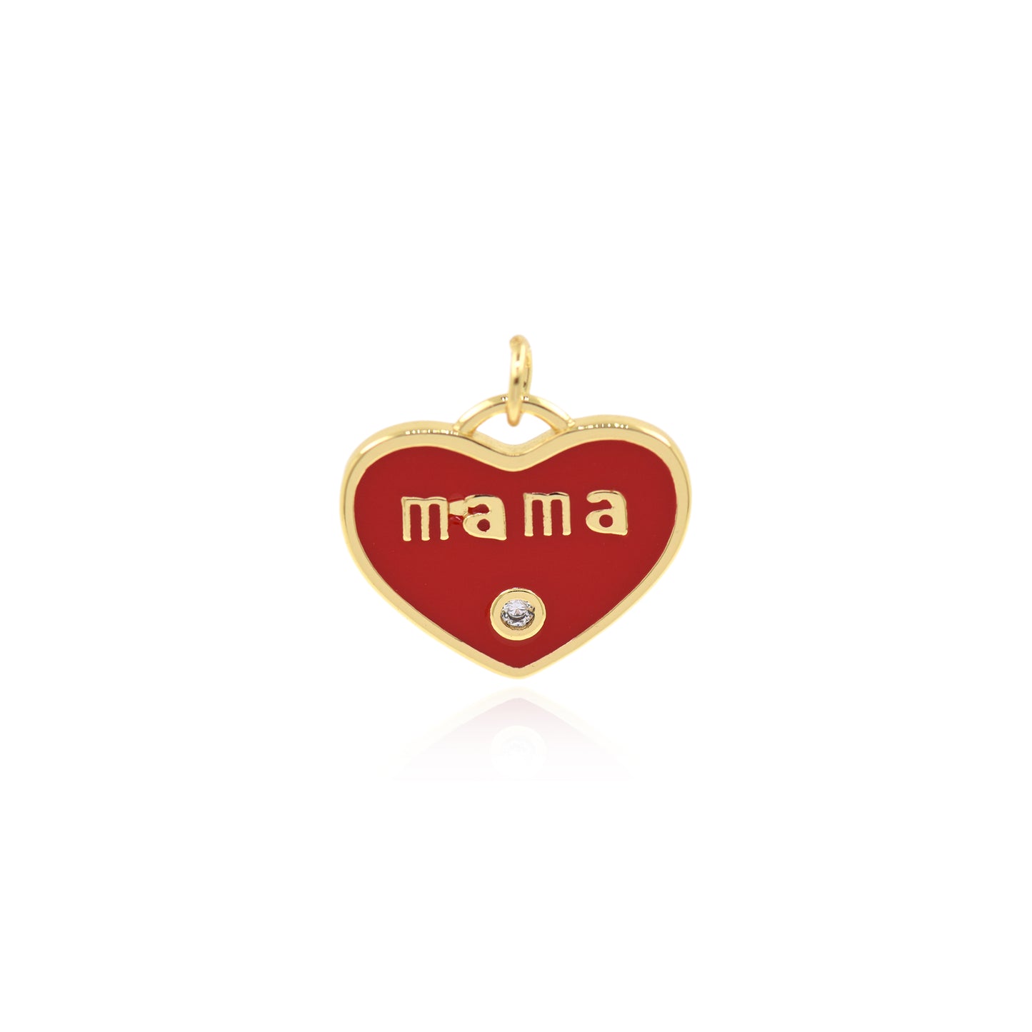18K Gold Filled Enamel Heart Pendant,Mama Charm Necklace 20x17mm