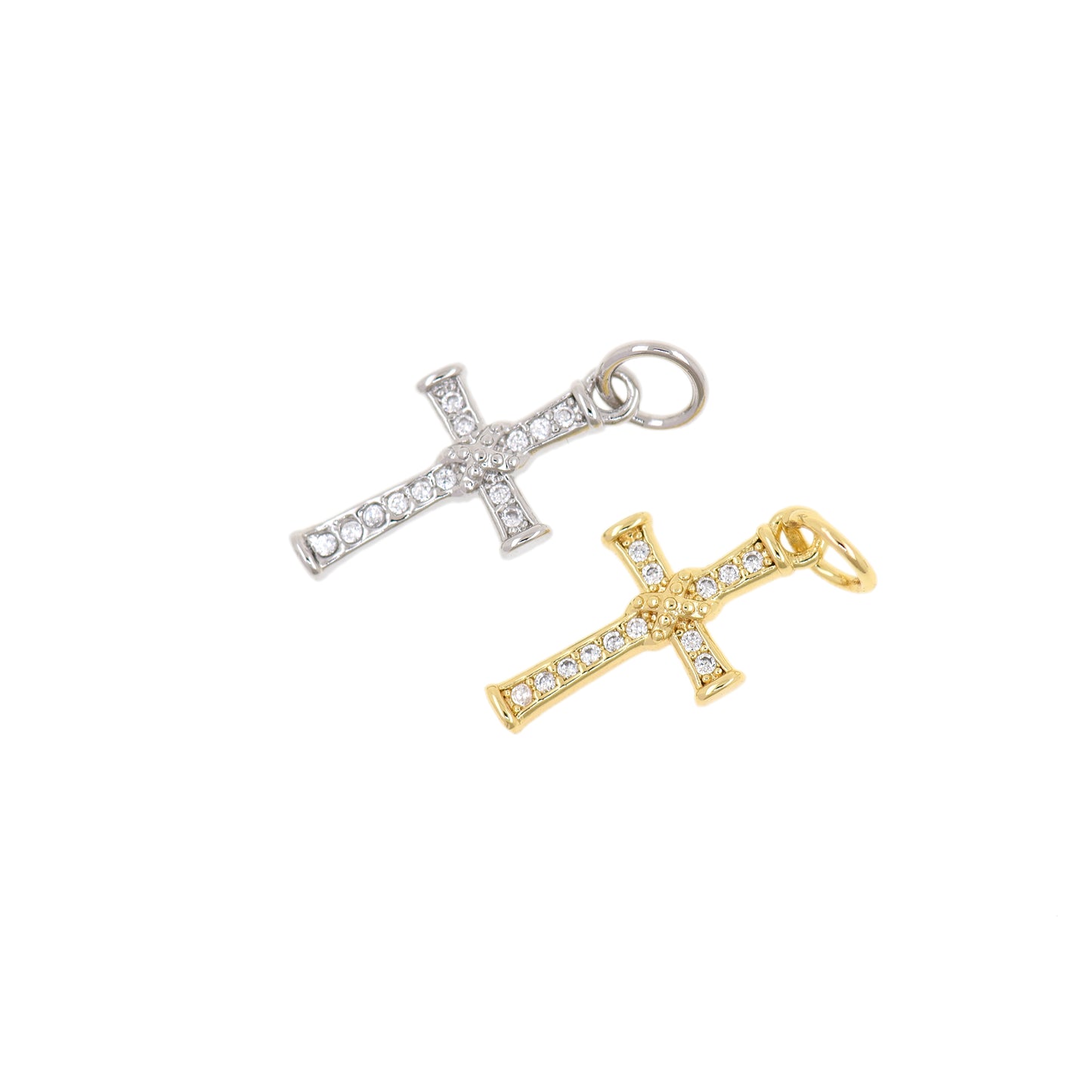 Cubic Cross Pendant, Micro Pave Cross Charm Pendant 17x9.5mm