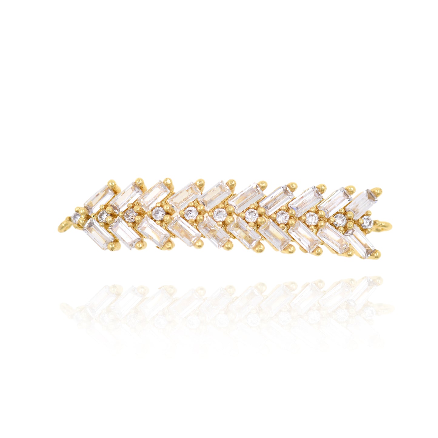 Brass Gold Plated Zircon Rectangle Connector, Geometric Jewelry 39x8.5mm