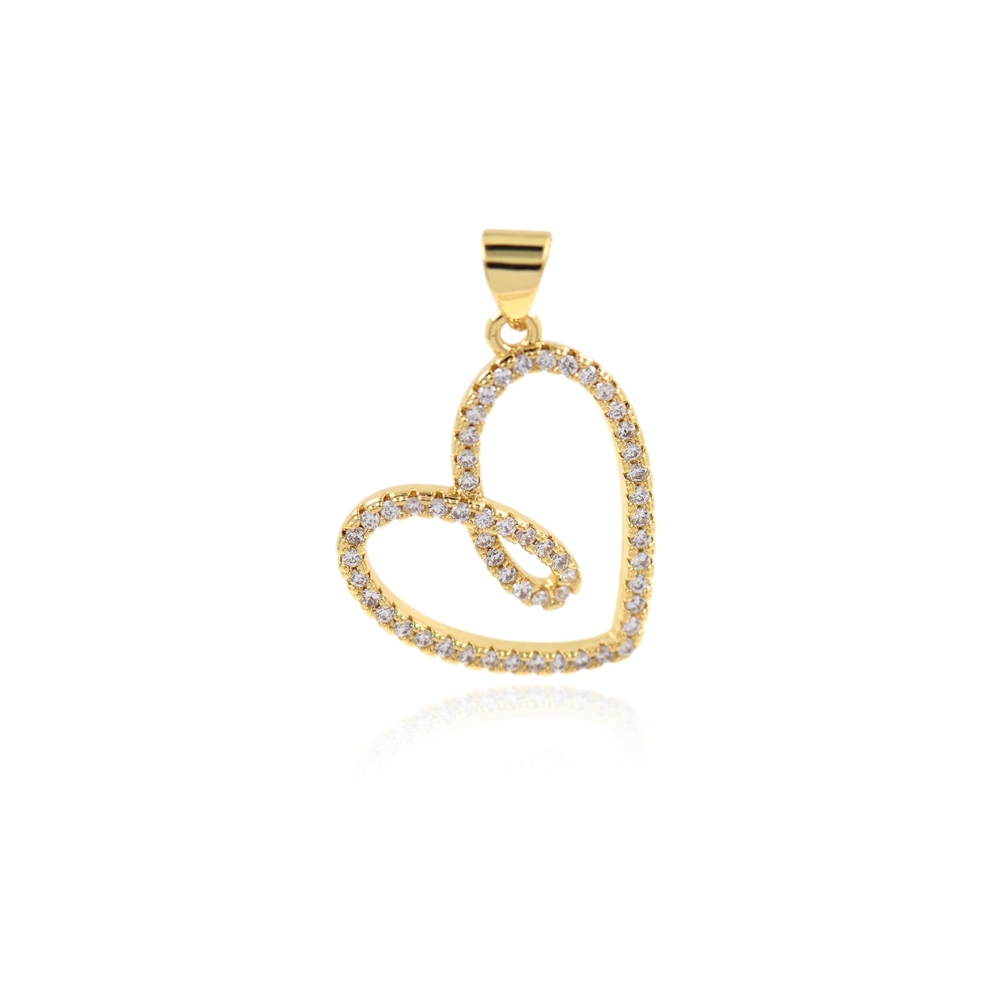 18K Gold Filled Heart Necklace, Micropavé CZ Dainty Pendant 23x19mm
