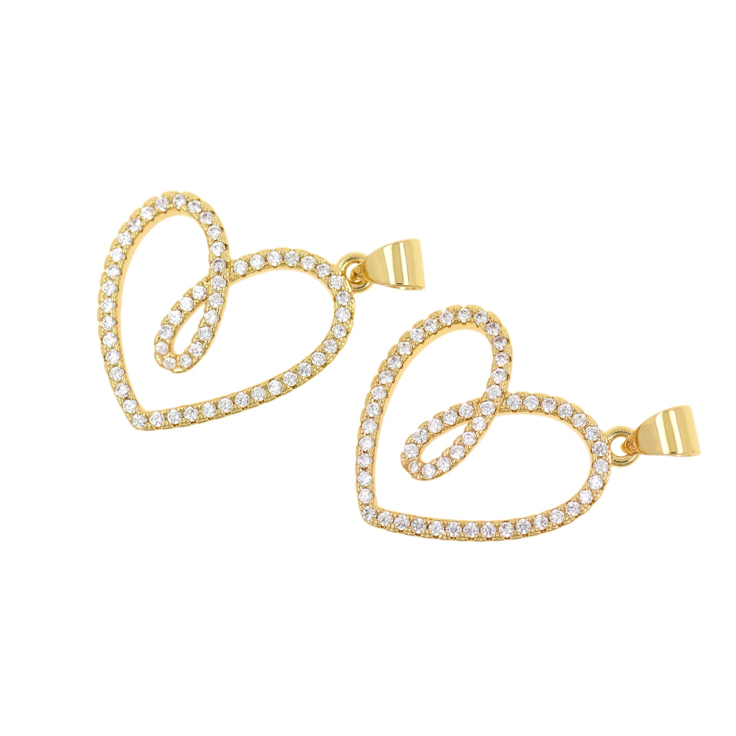 18K Gold Filled Heart Necklace, Micropavé CZ Dainty Pendant 23x19mm