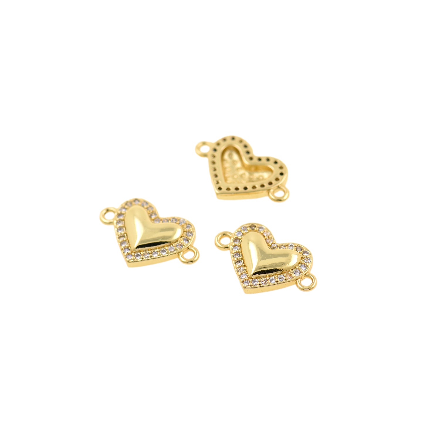 18K Filled Gold Diamond Heart Connector 16x10mm