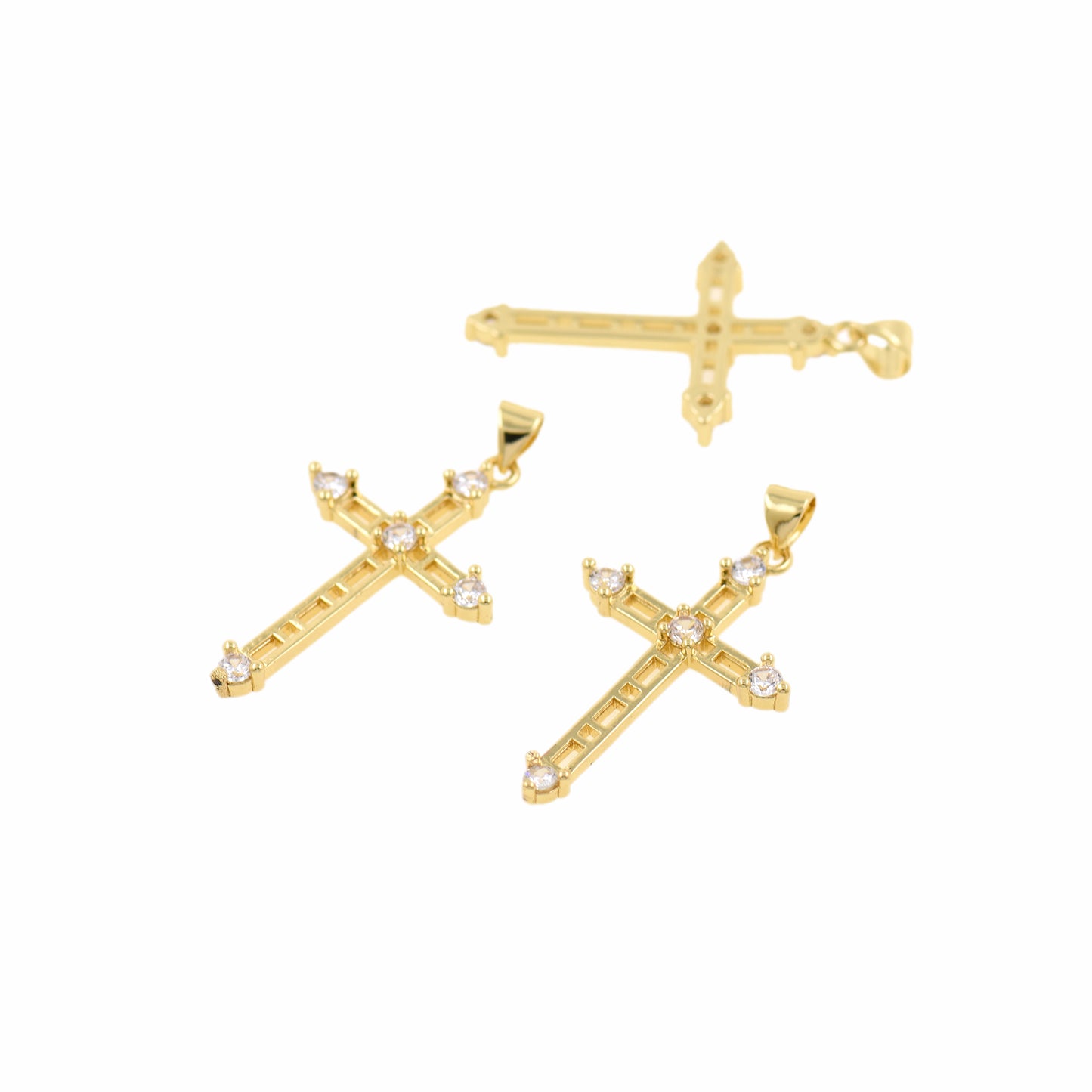 18K Gold CZ Micro Pave Cross Pendant Faith Charm 17x25.5mm