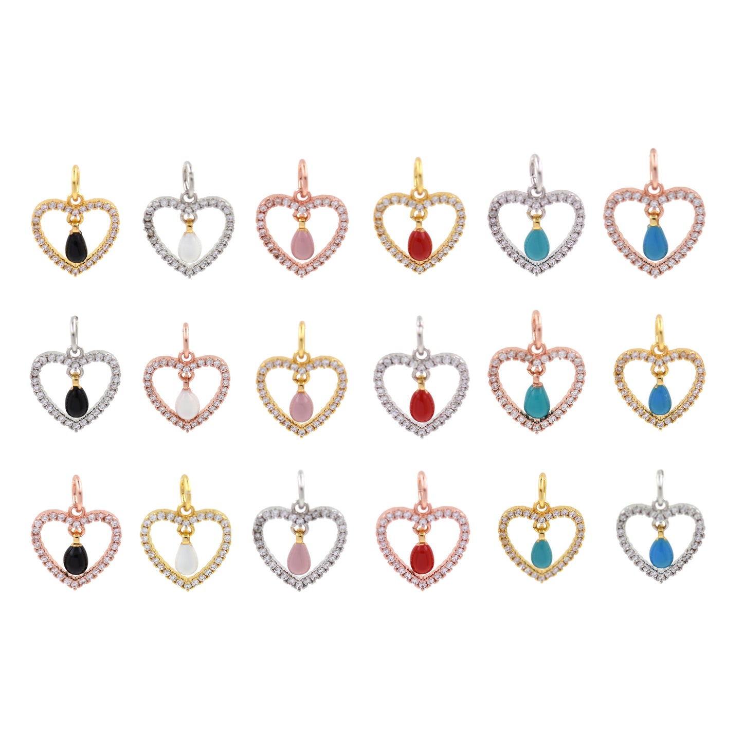 Gold Plated Colorful Zirconia Heart Pendant with Drops 12x12mm